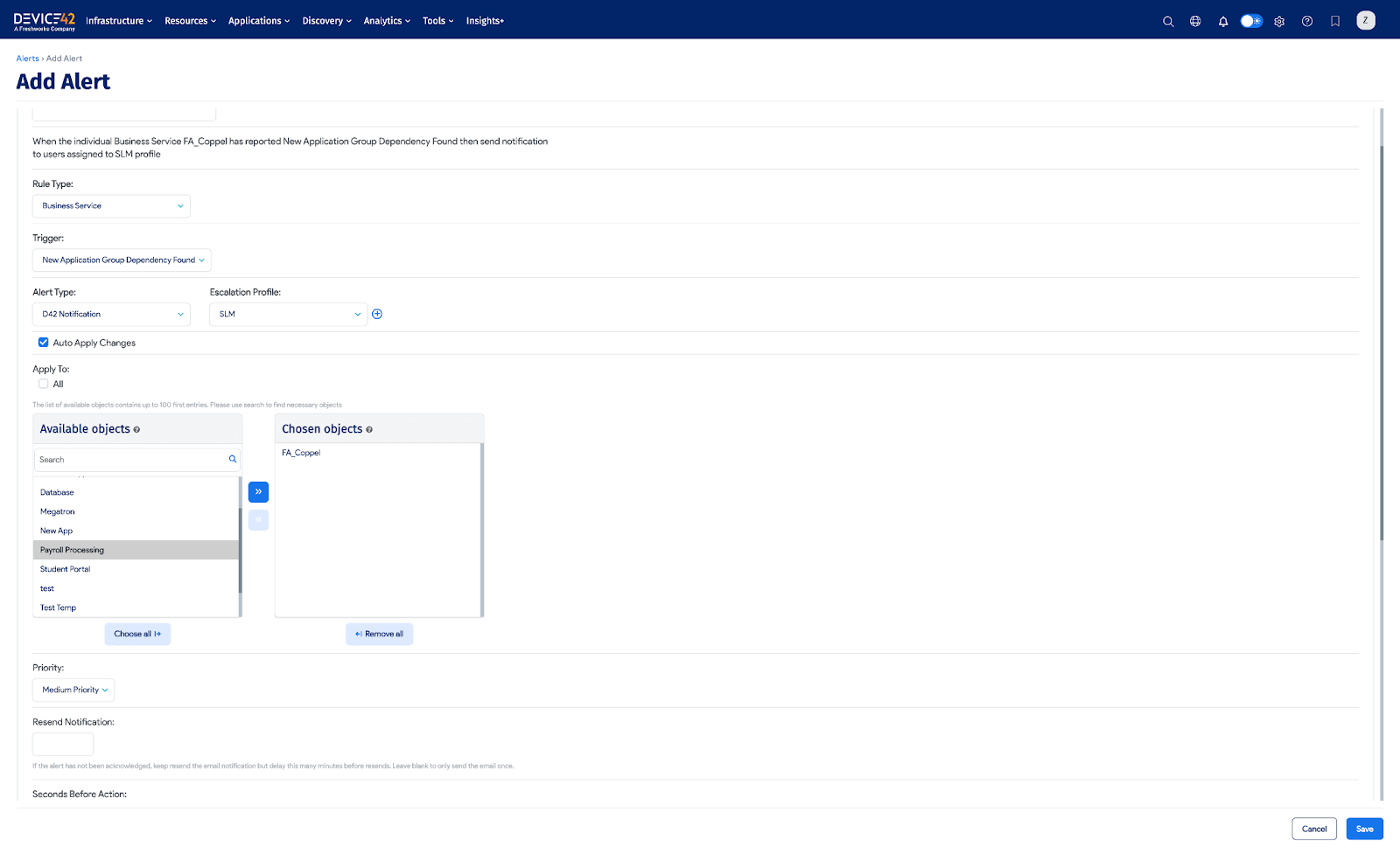 Business Service Add Alert