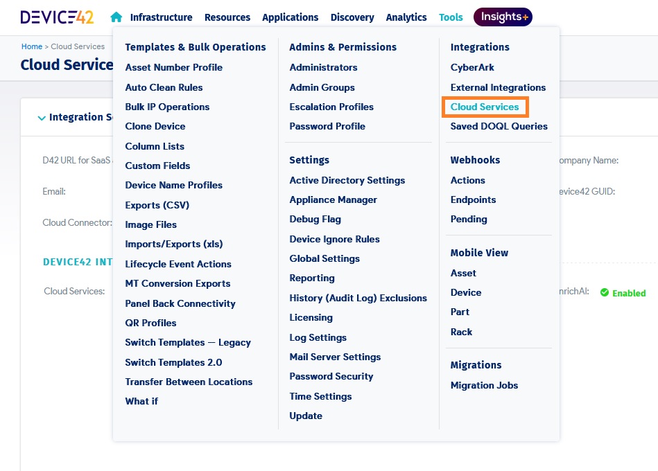 External Integration / Cloud Connector config