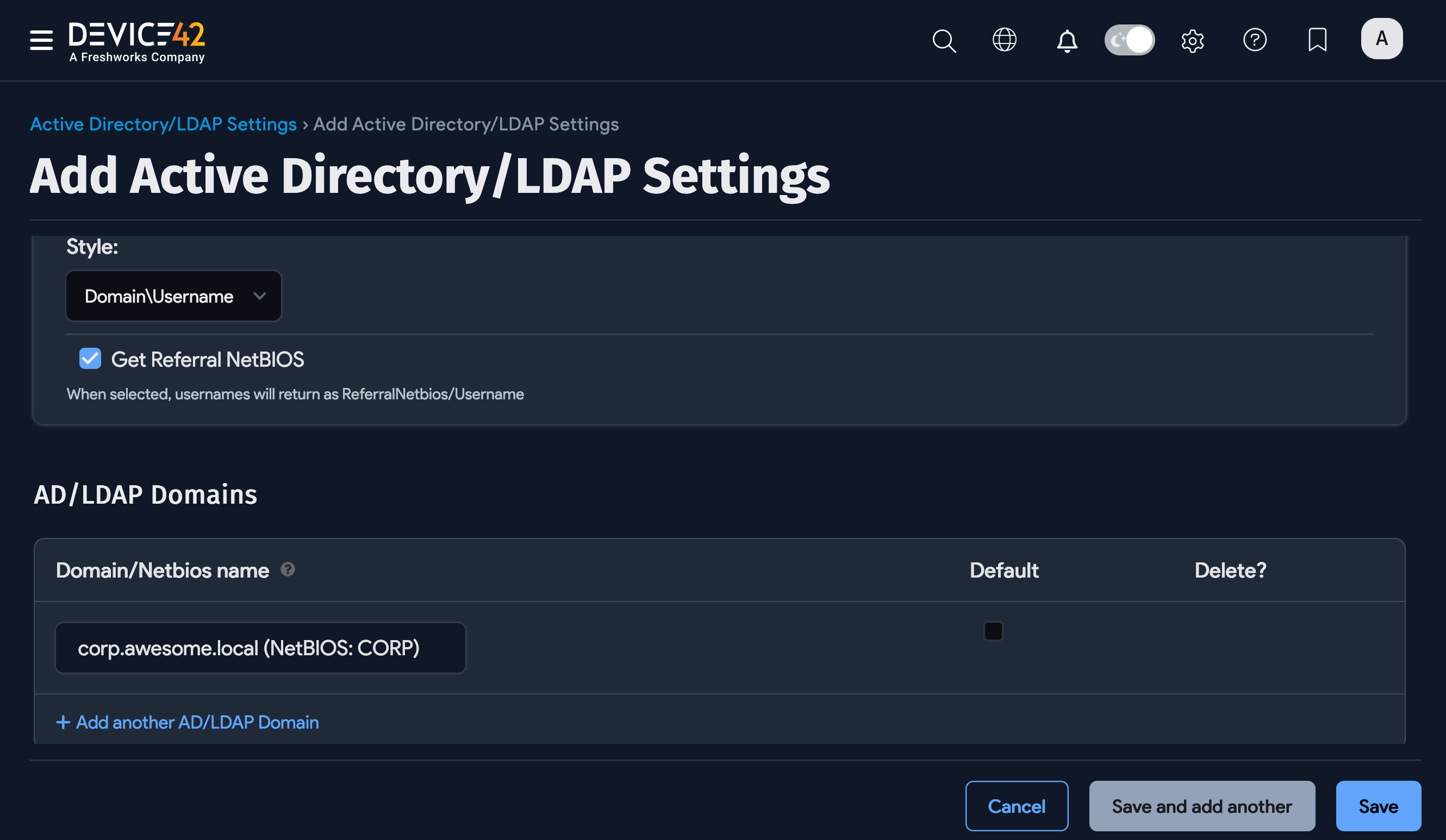 Active Directory/LDAP Settings list page