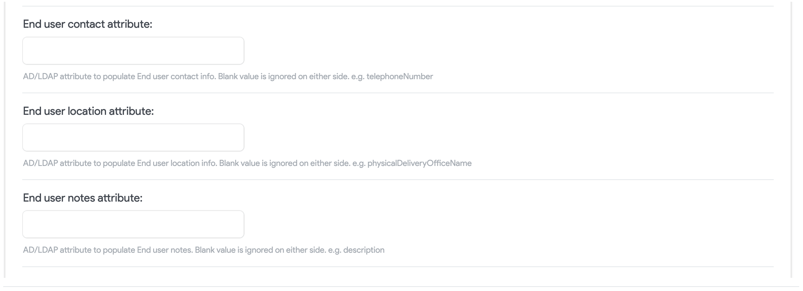 User type attribute options