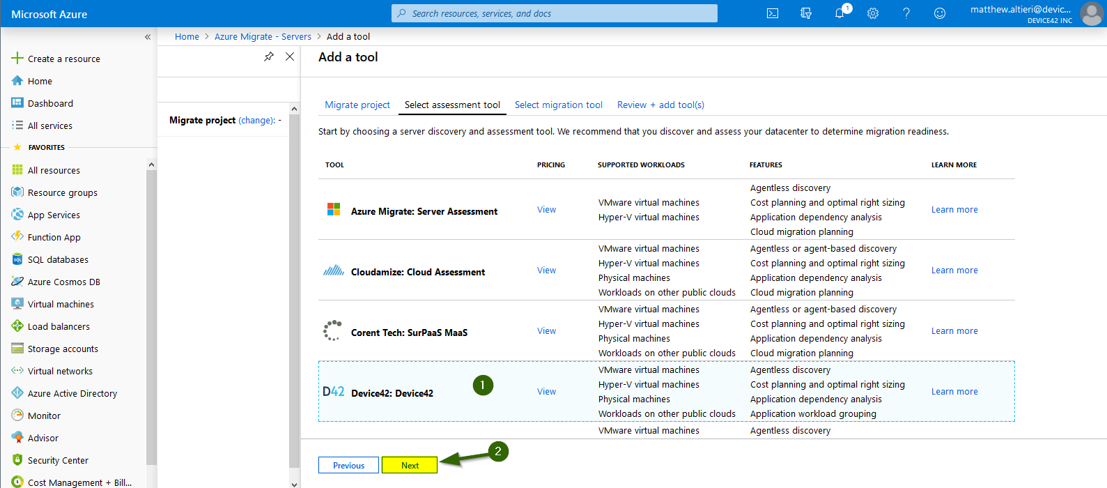 Select Device42 as assessment tool