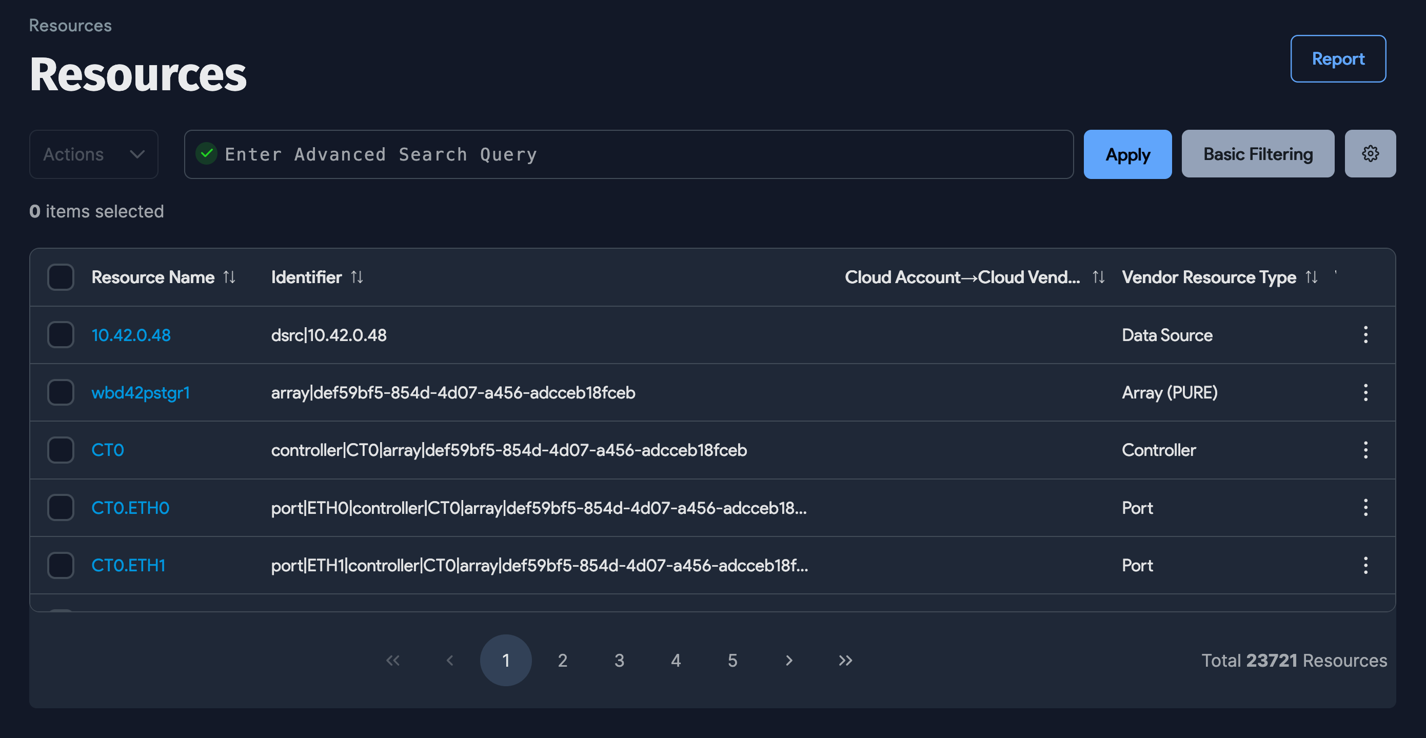 Query bar on Resources list page