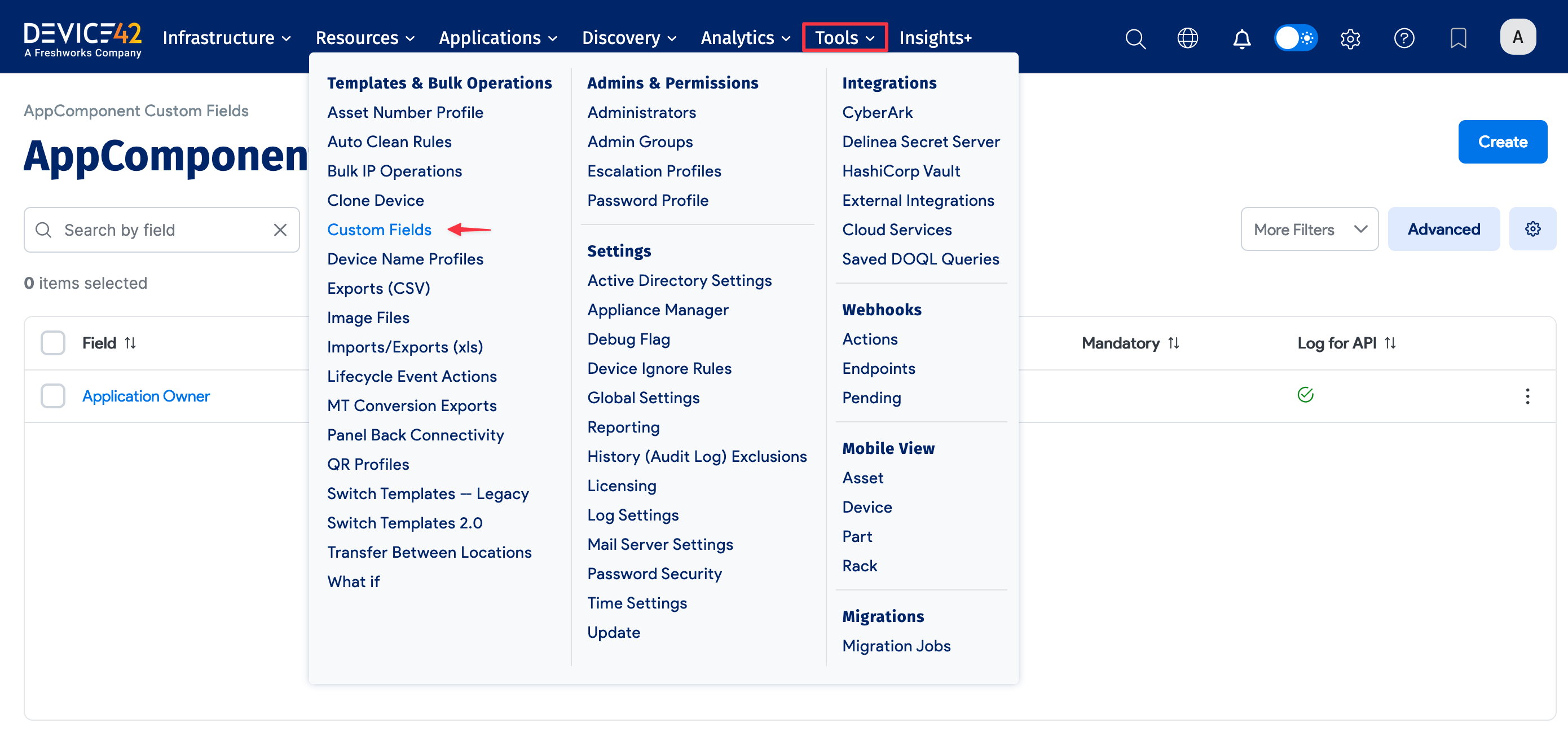 Custom Field menu location