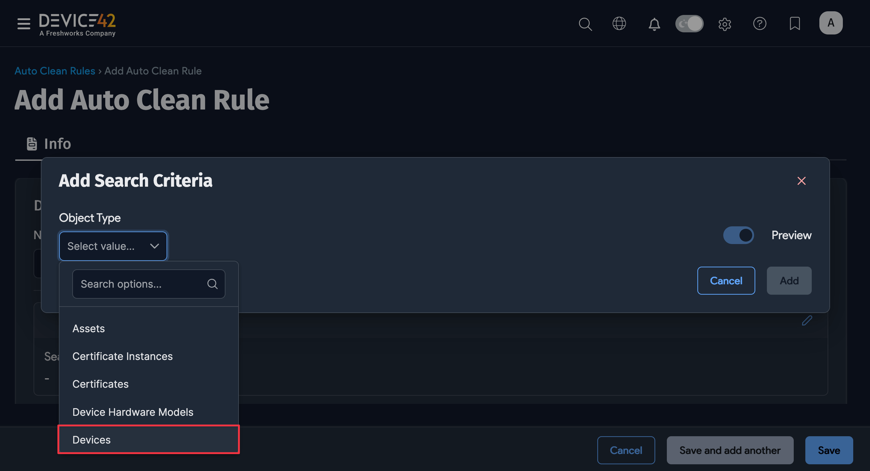 Object Type dropdown
