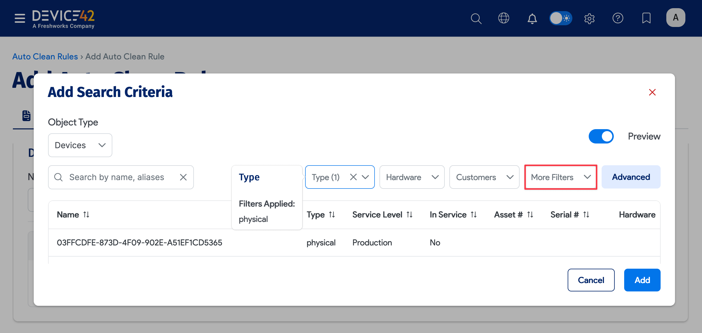 Basic filter options