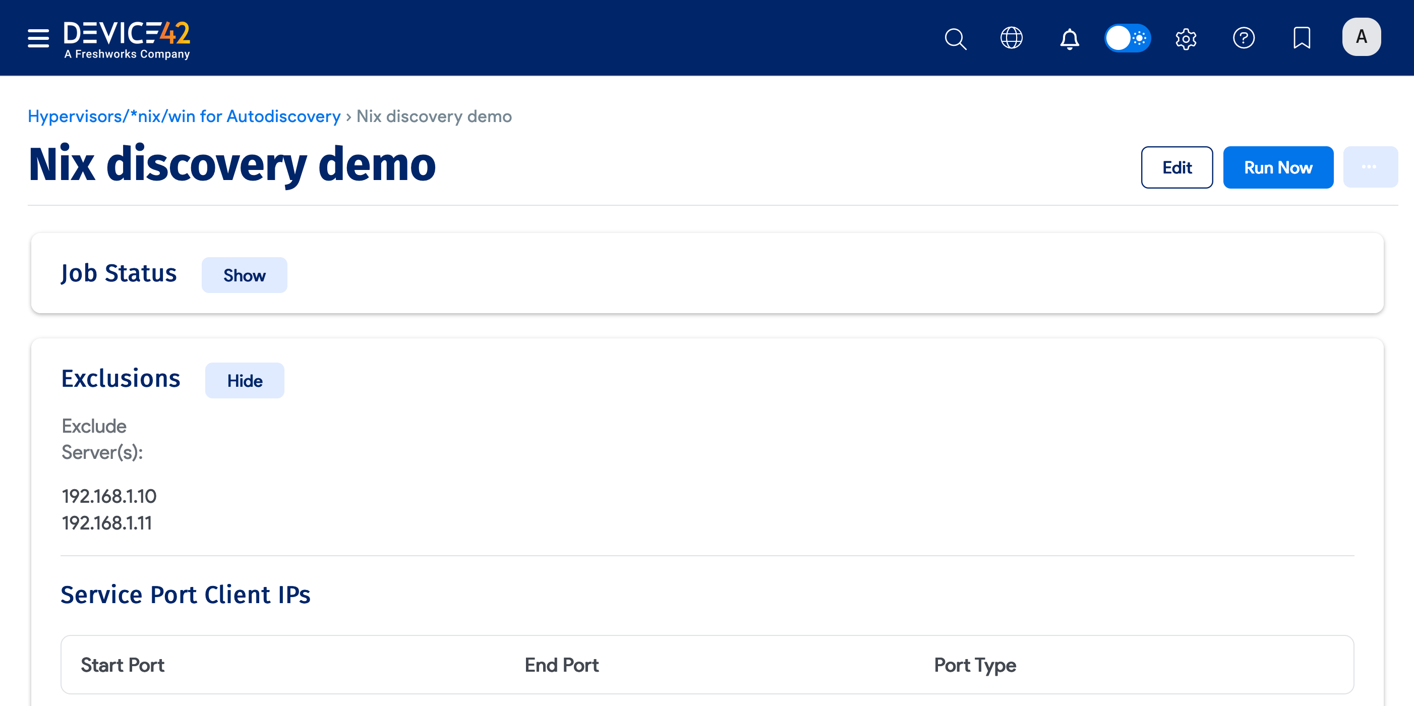 Exclude server(s) box in discovery job