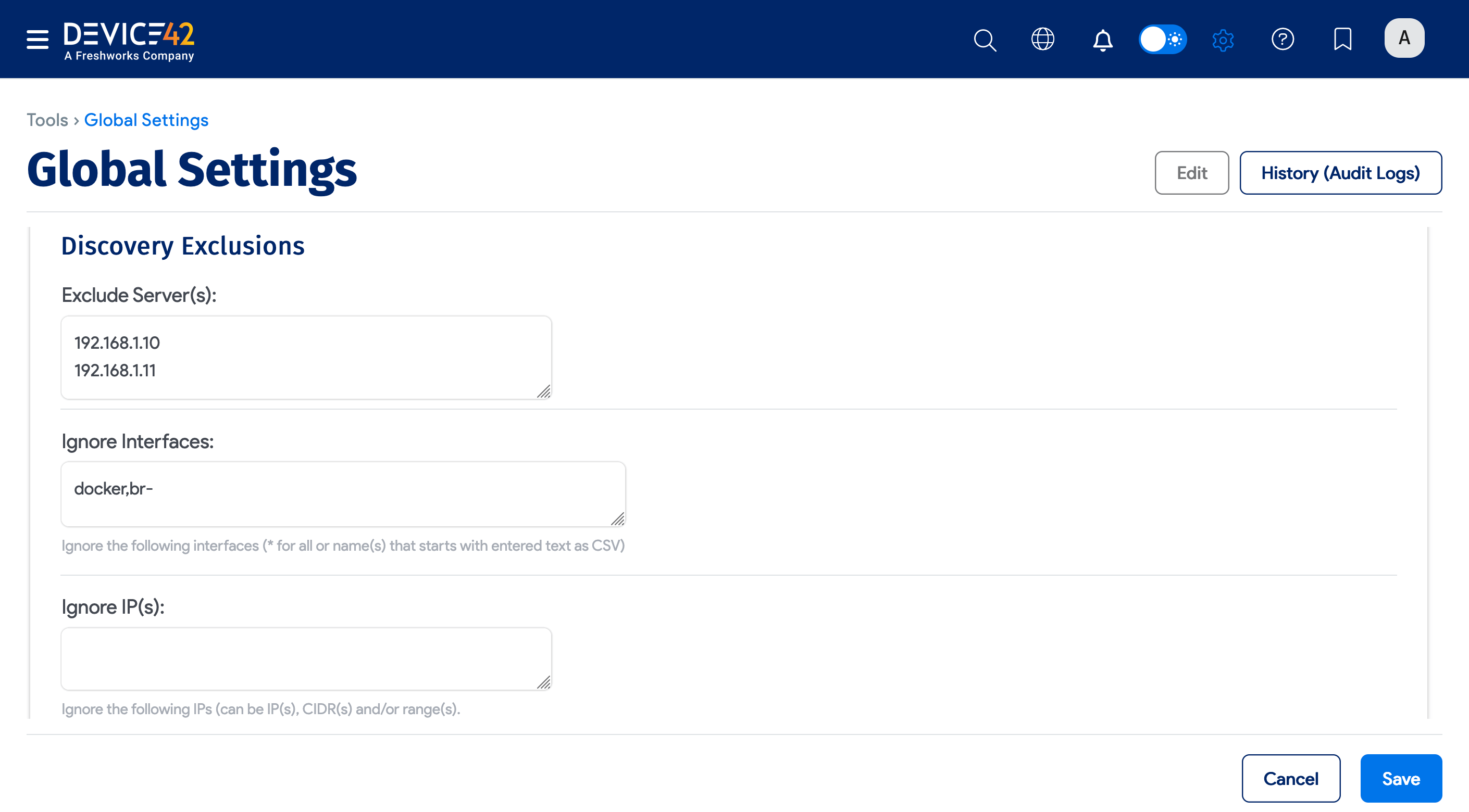 Exclude server(s) box in Global Settings