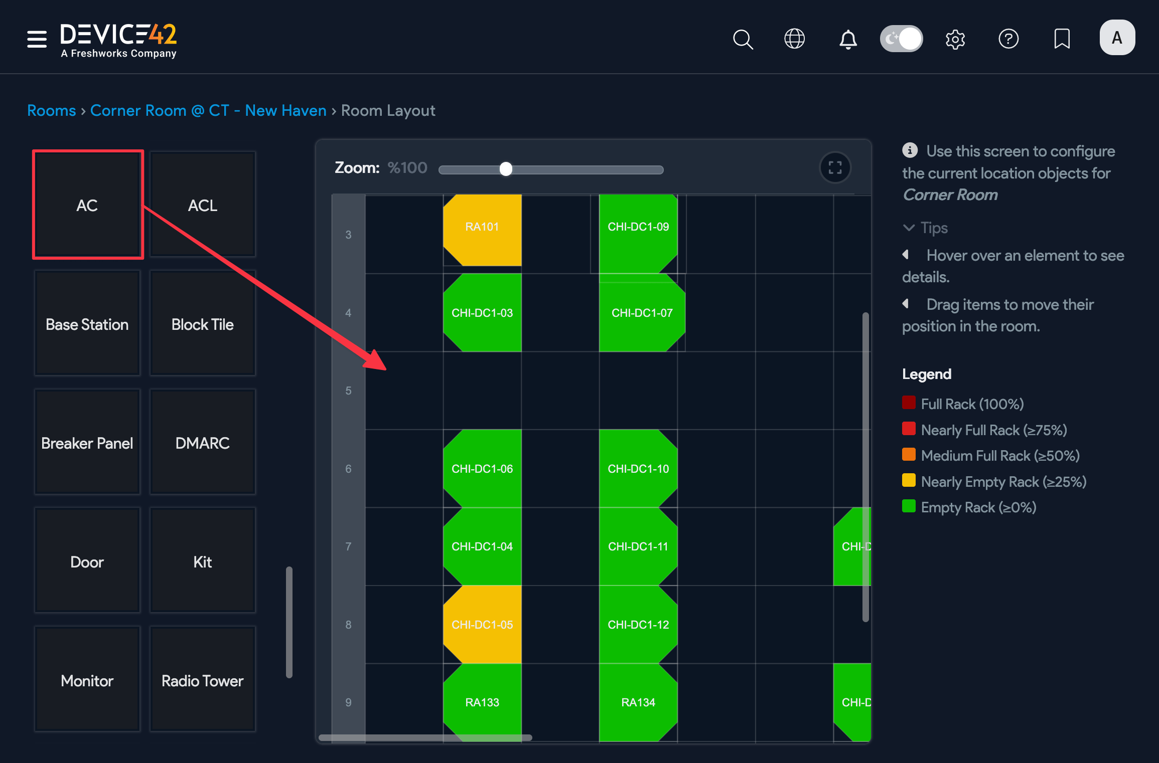 Drag room object template to layout