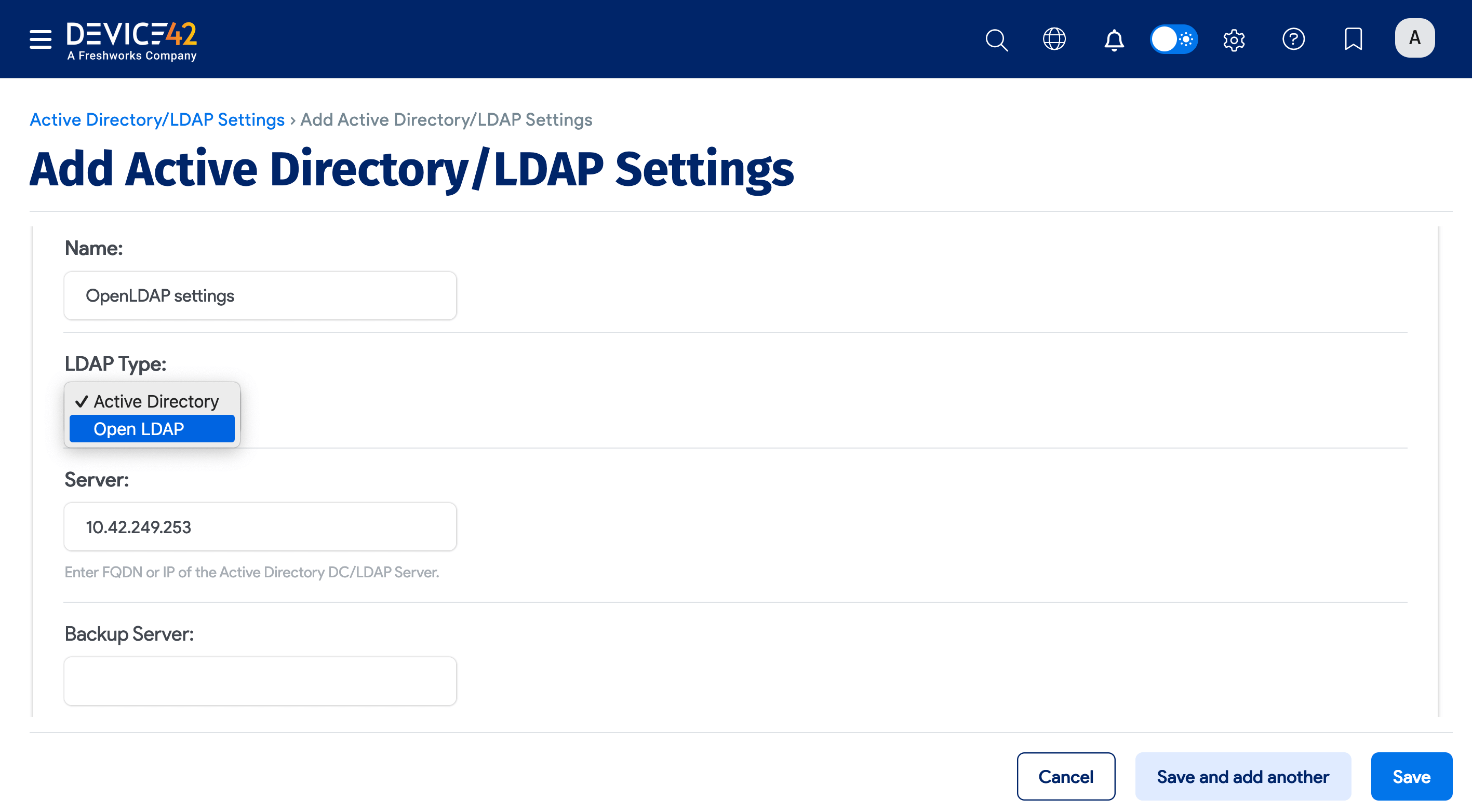 Add AD/LDAP settings