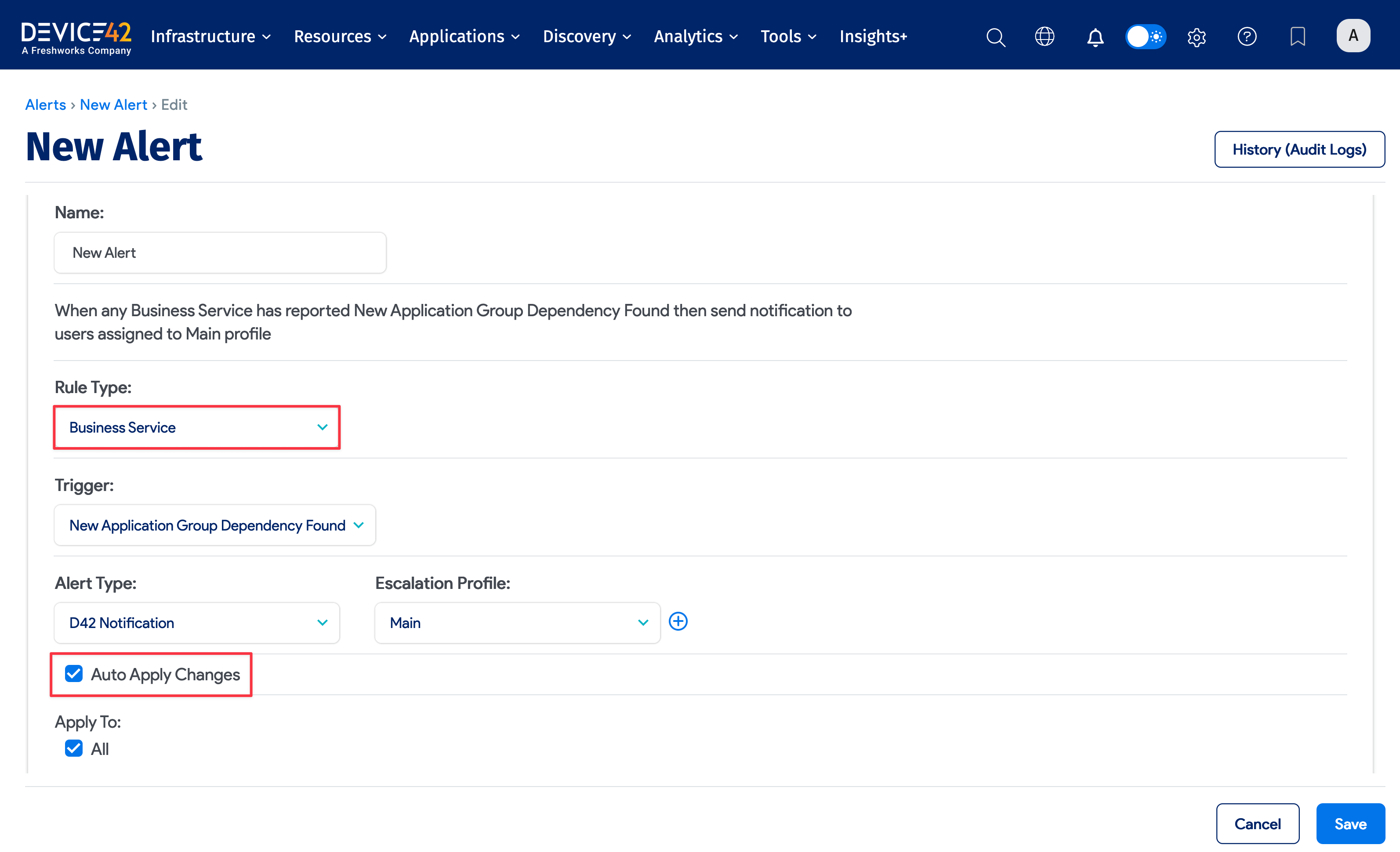 Business Service alert