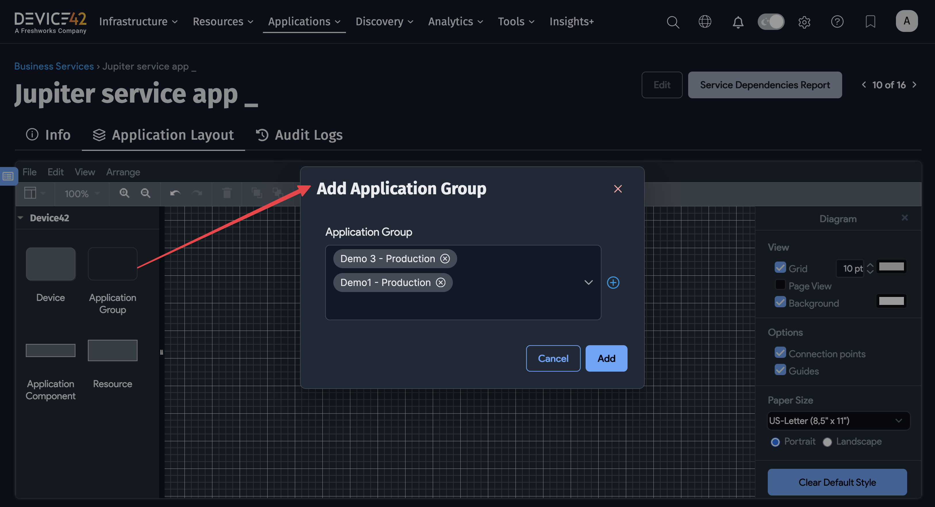 Application Group add box