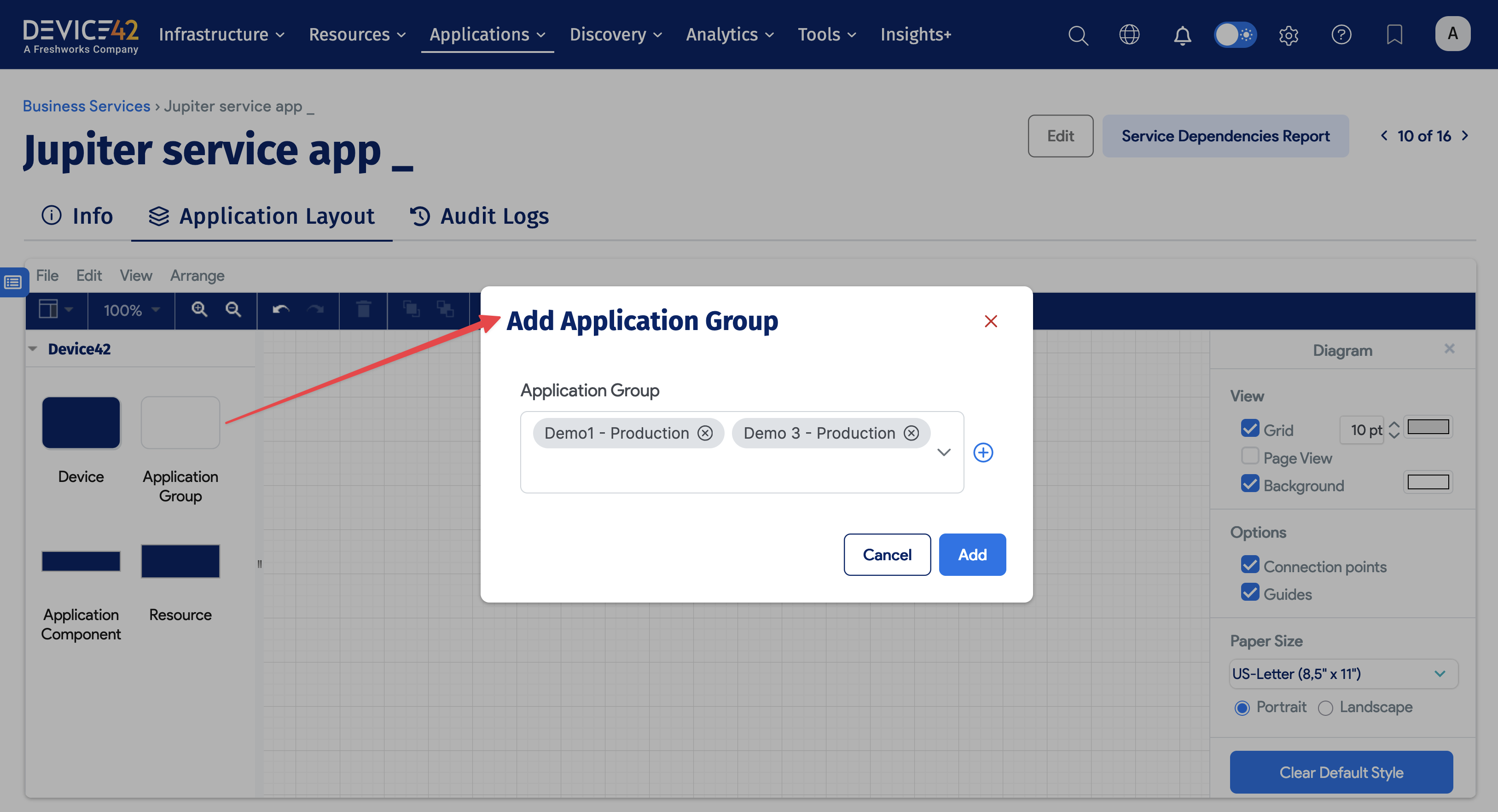 Application Group add box