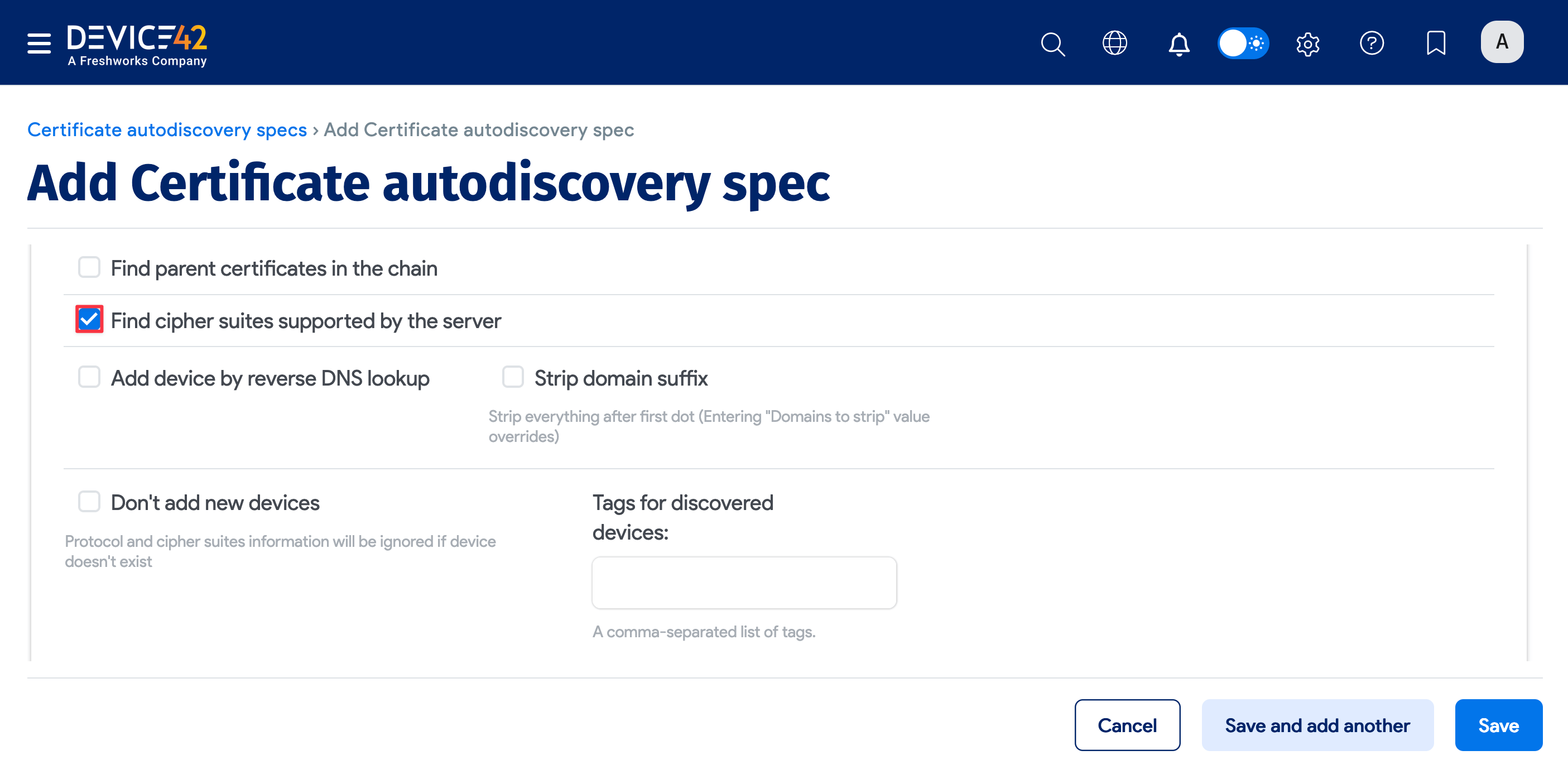 Cipher suites option