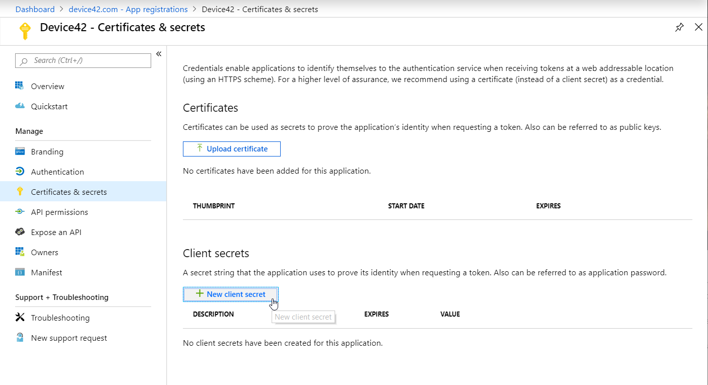 Create a Client Secret