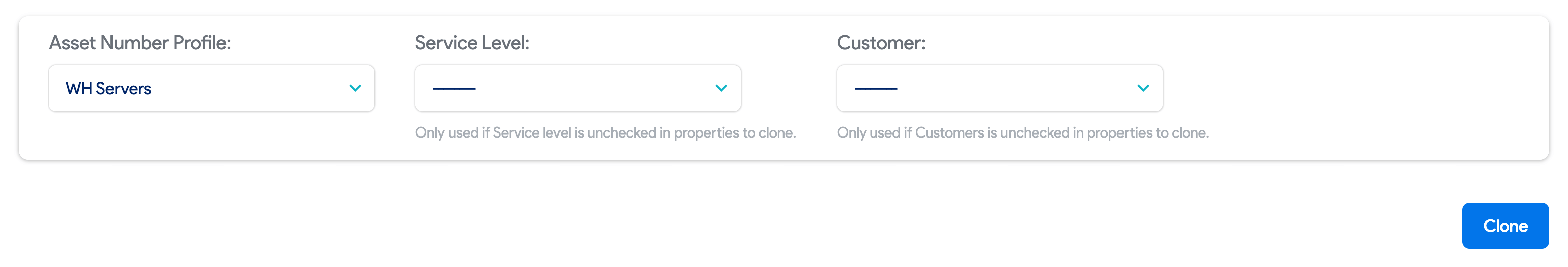 Other properties options and Clone button