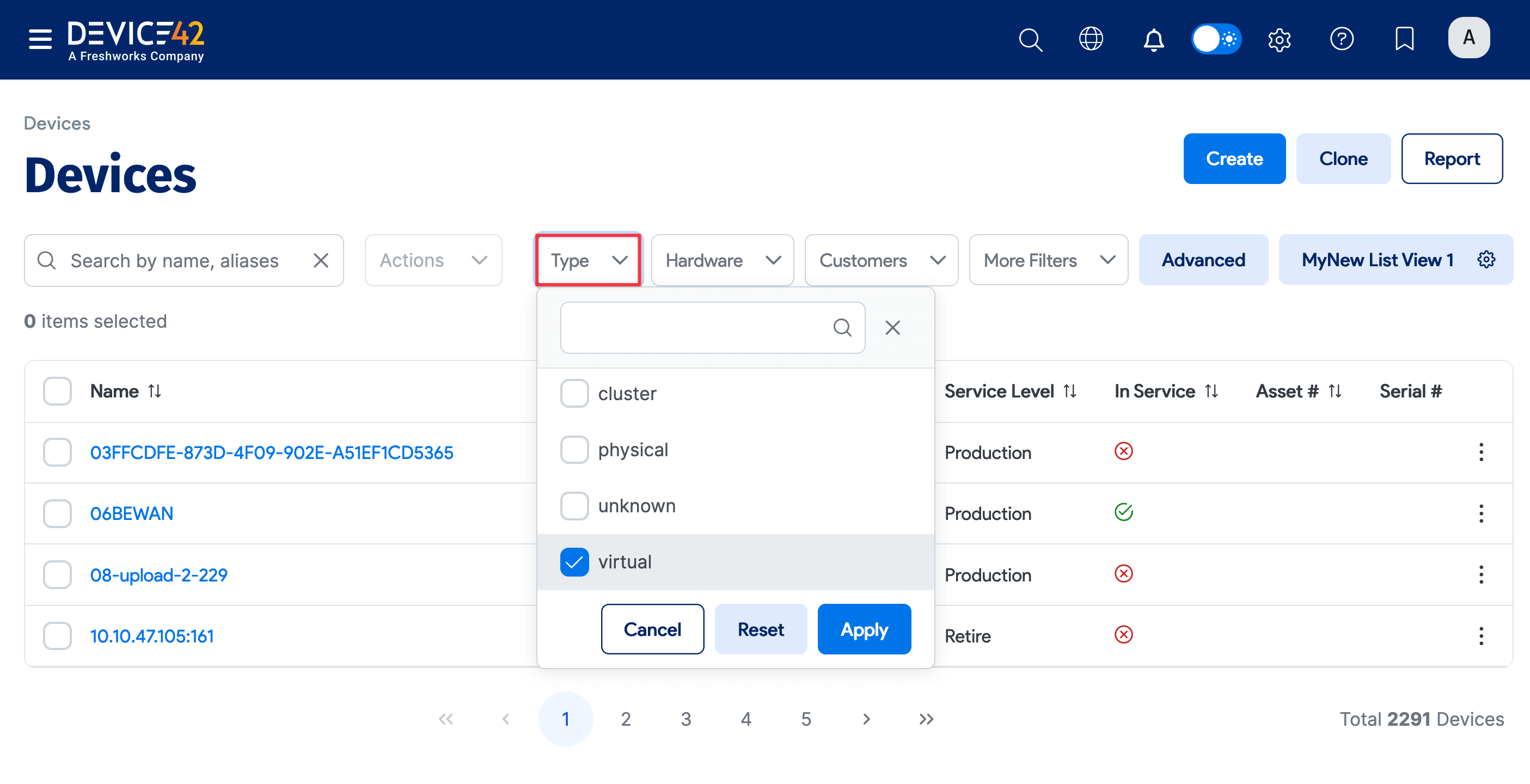 Filter Virtual devices