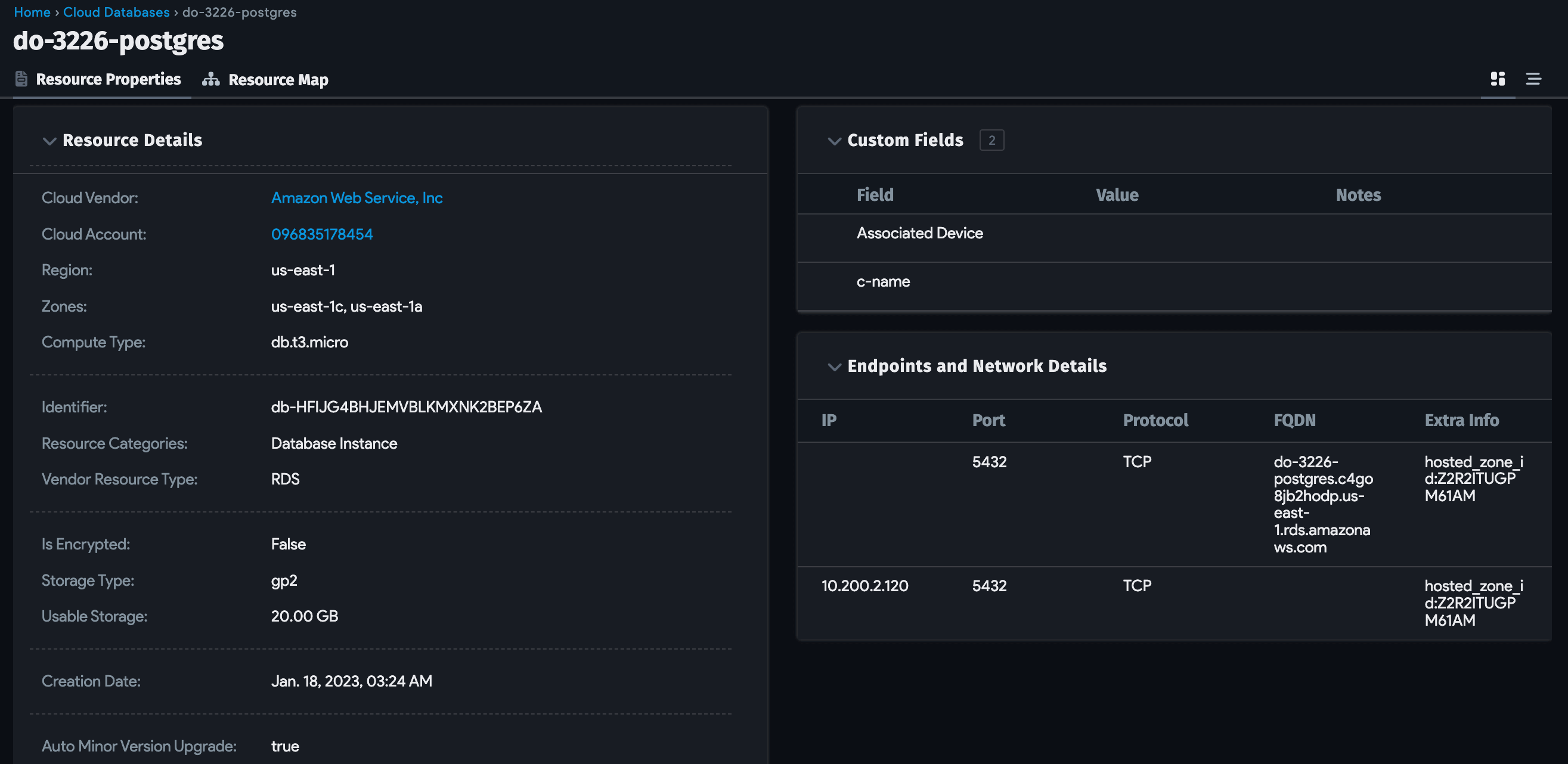 Resource properties tab