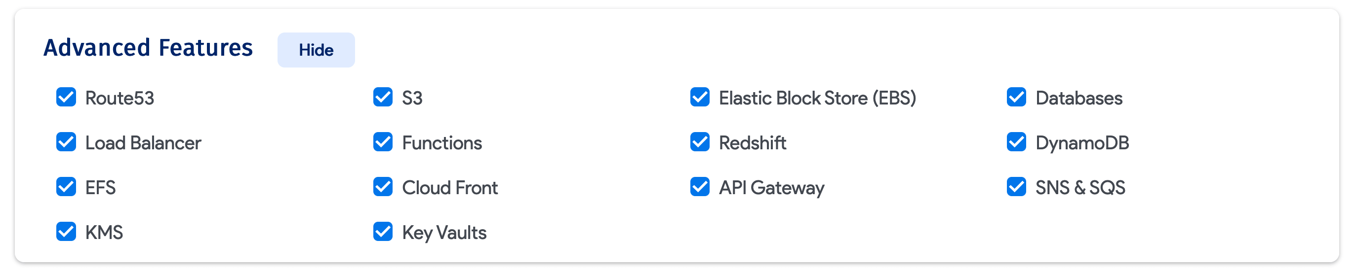 Advanced features to choose AWS resources
