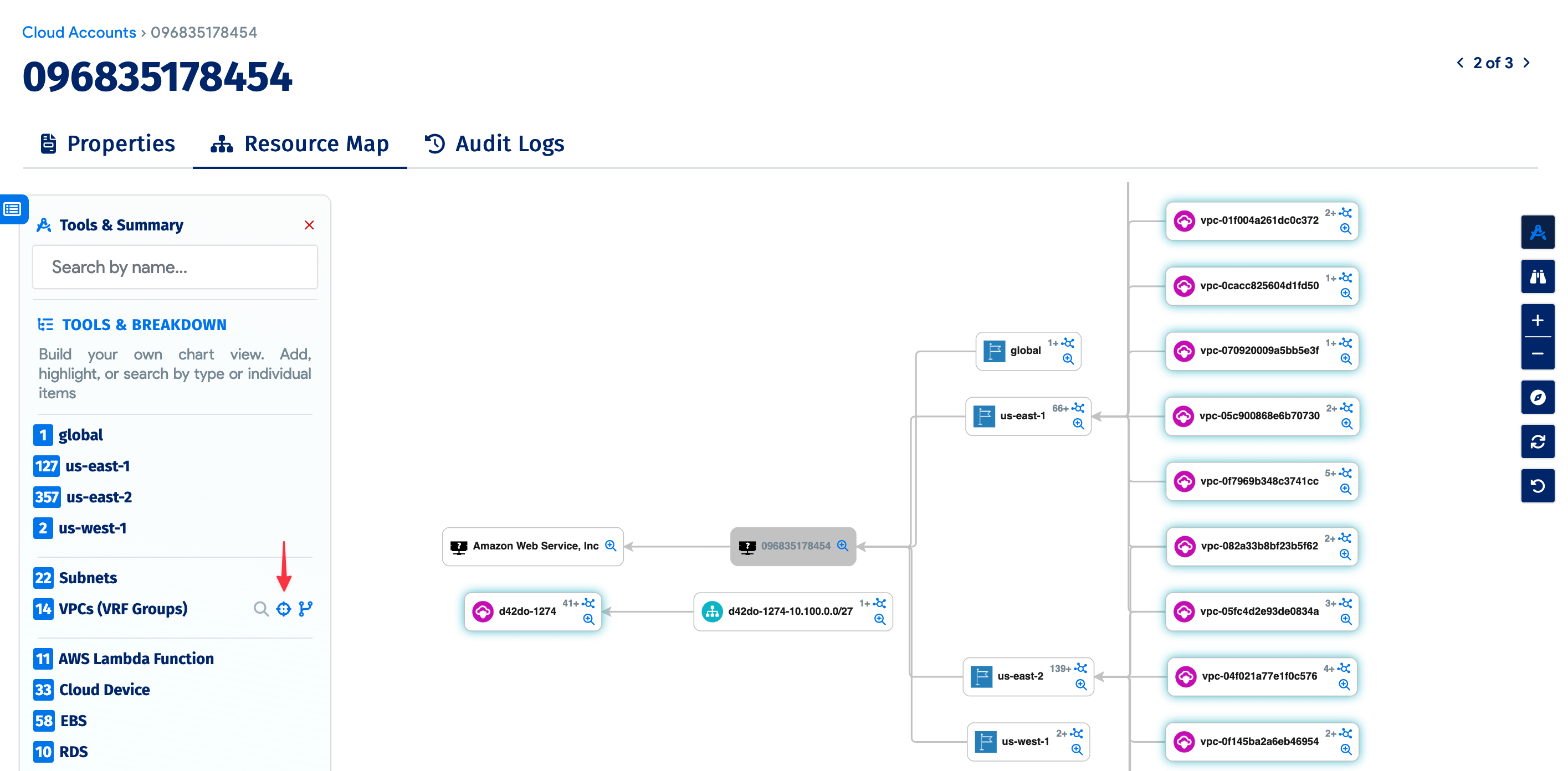 Highlight VPCs in resource map