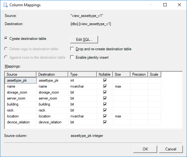 Column Mappings window