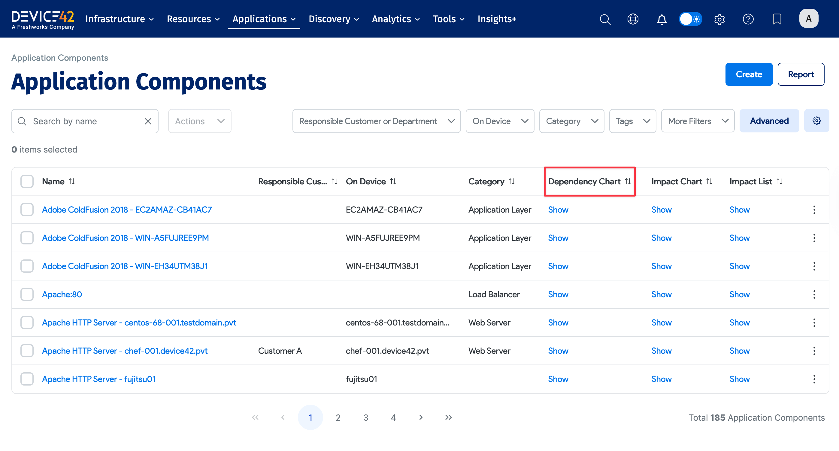 Application Component list page