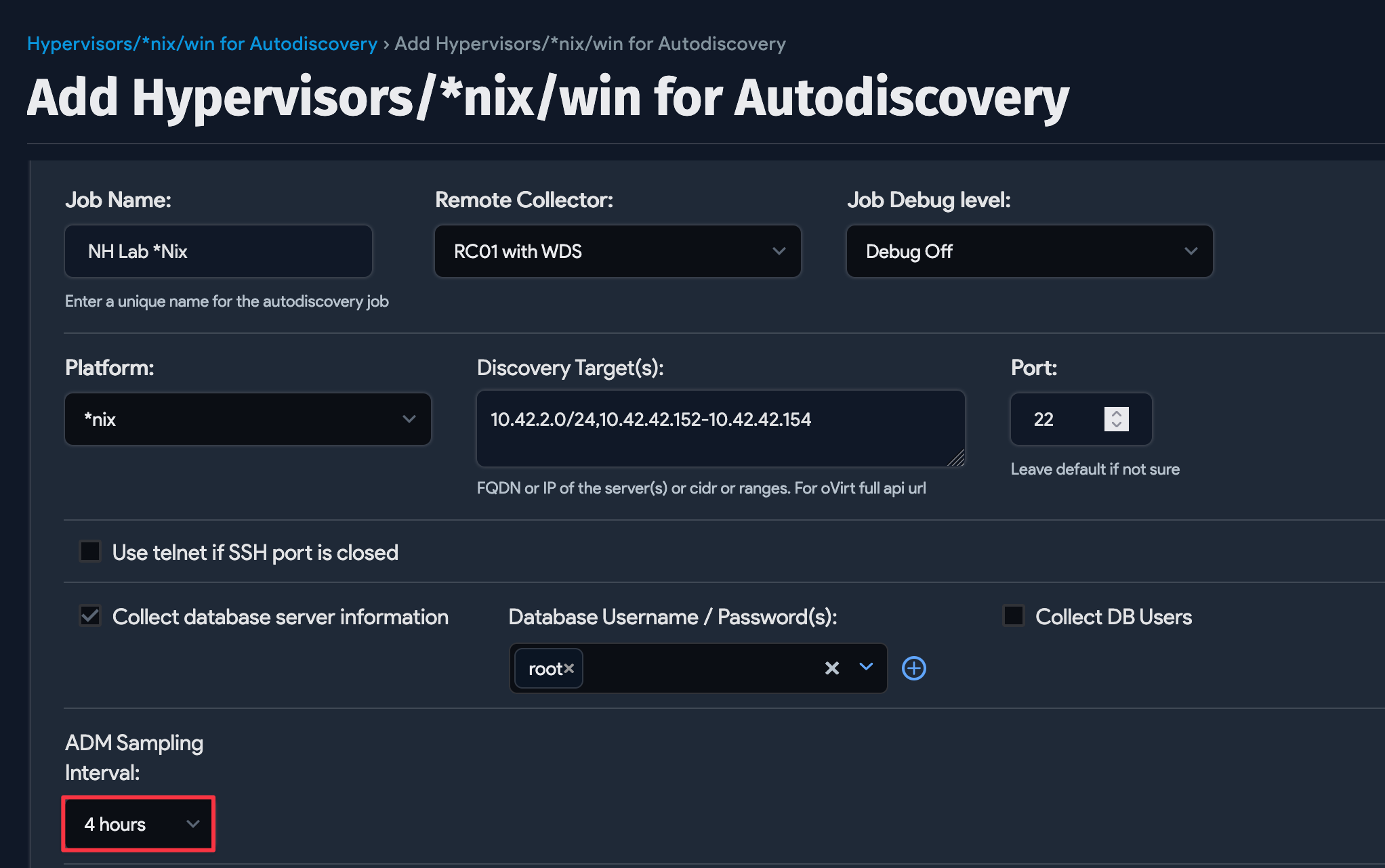*nix autodiscovery job with ADM sampling interval
