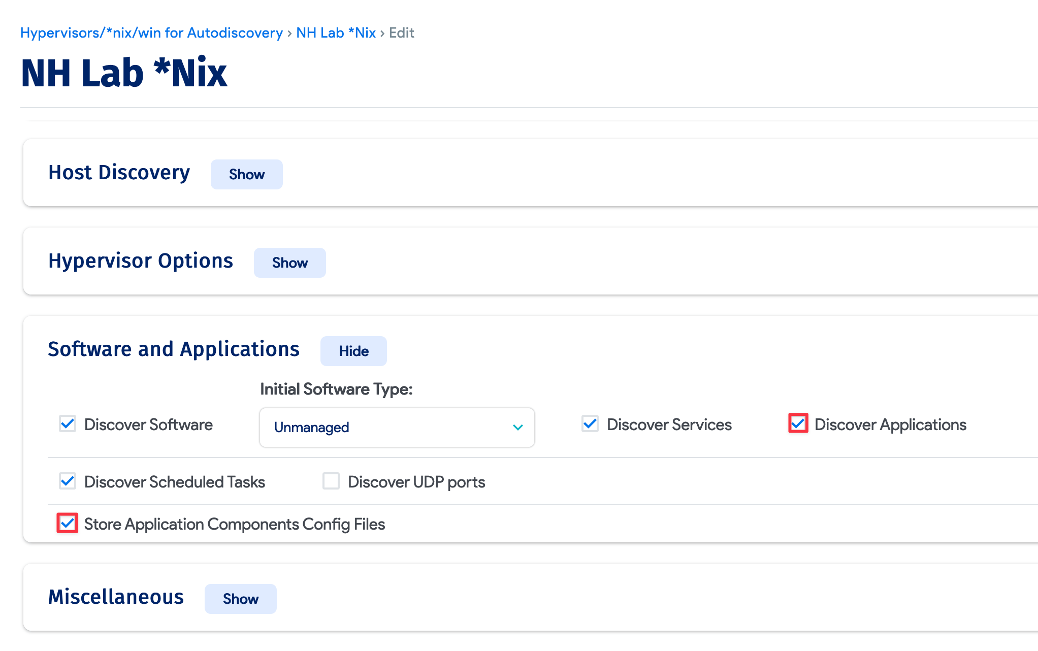 Software and Application section of *nix autodiscovery job