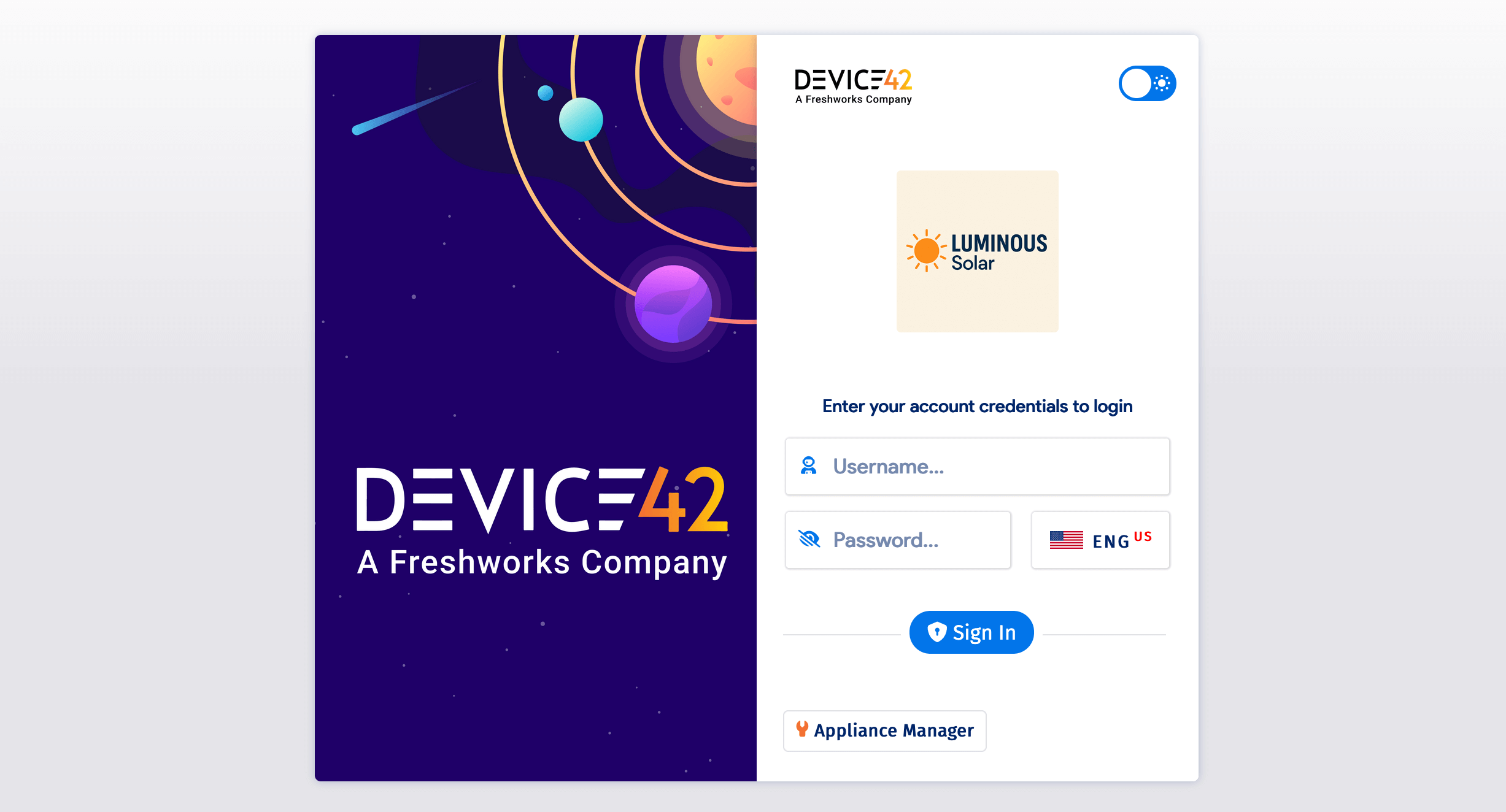 Device42 login screen with custom logo