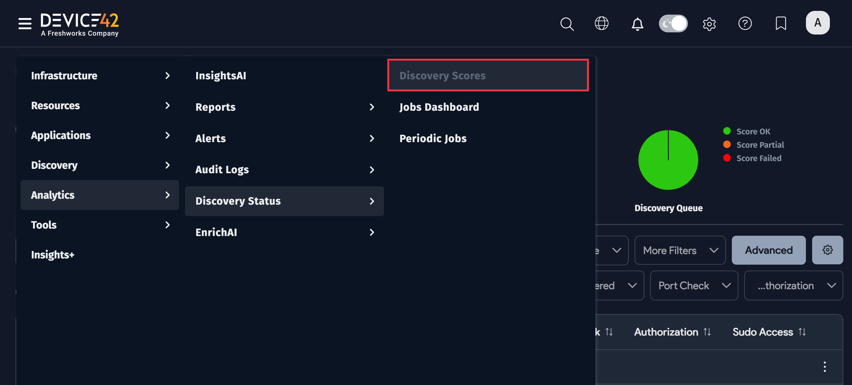 Database Discovery menu navigation
