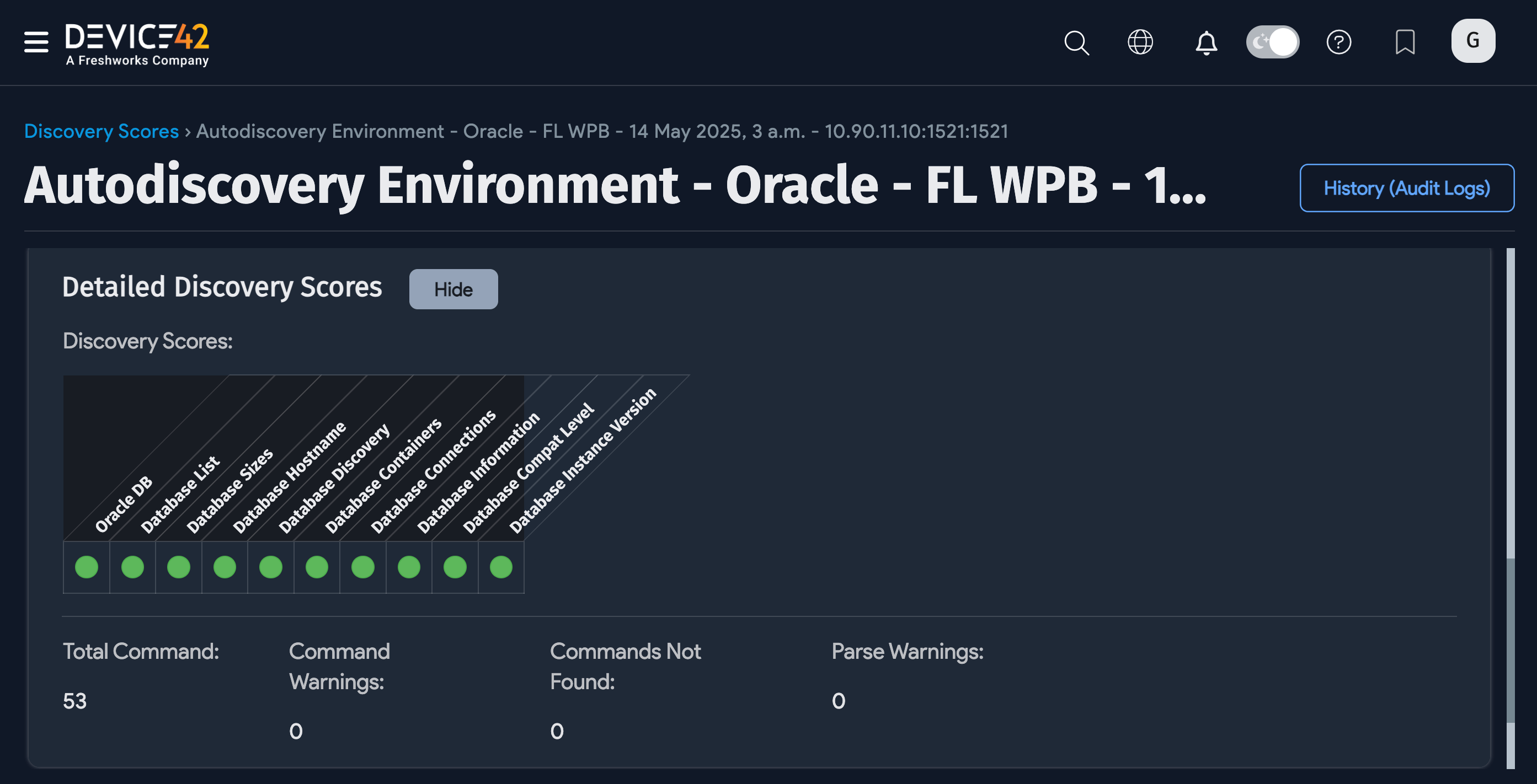 Database discovery scores