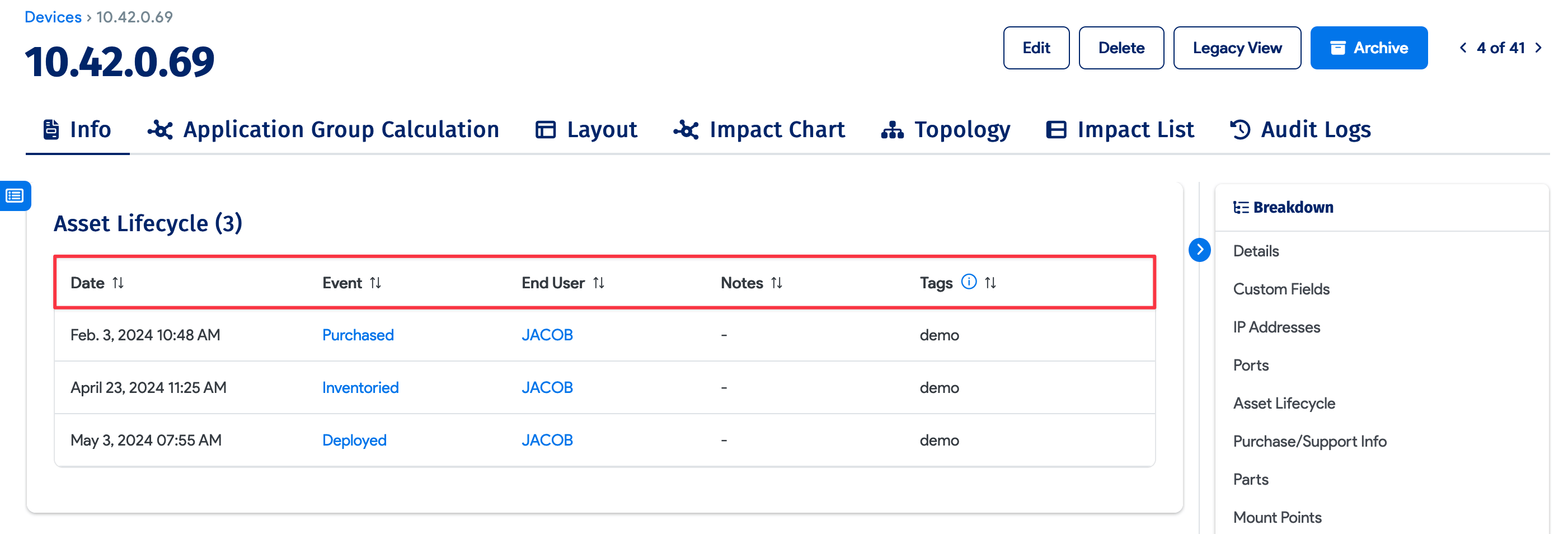 Asset Lifecycle columns