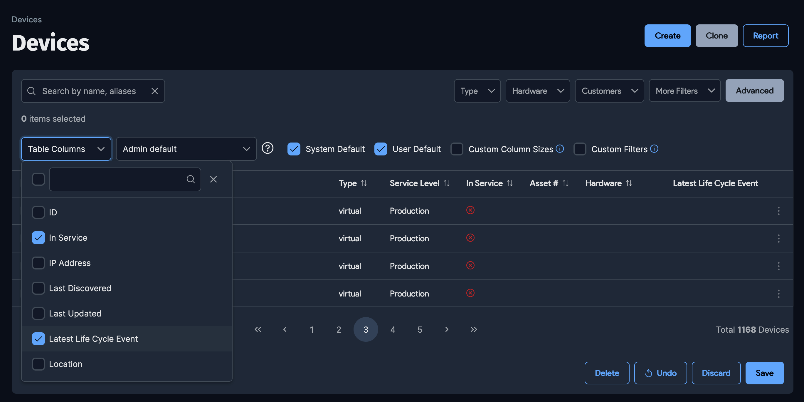 Latest Life Cycle Event column selection