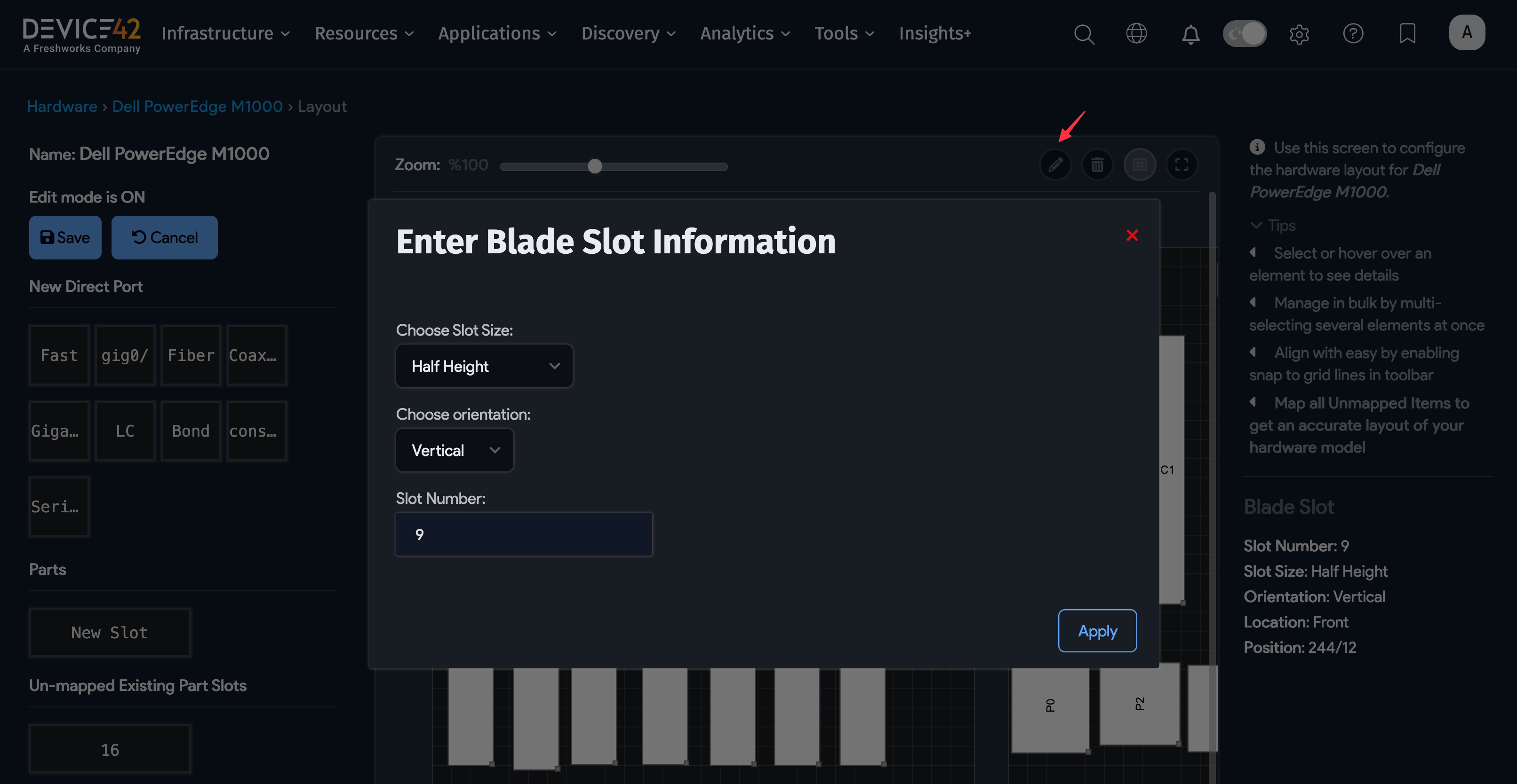 Edit blade slot fields