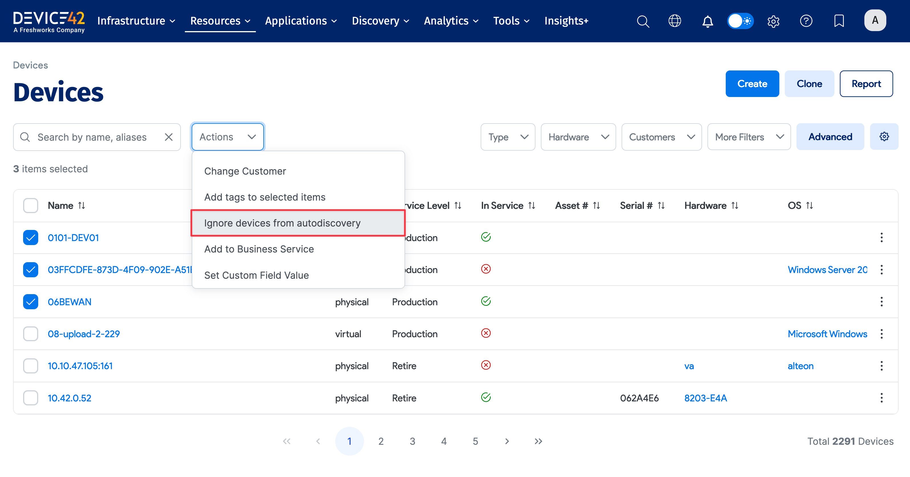 Ignore devices action