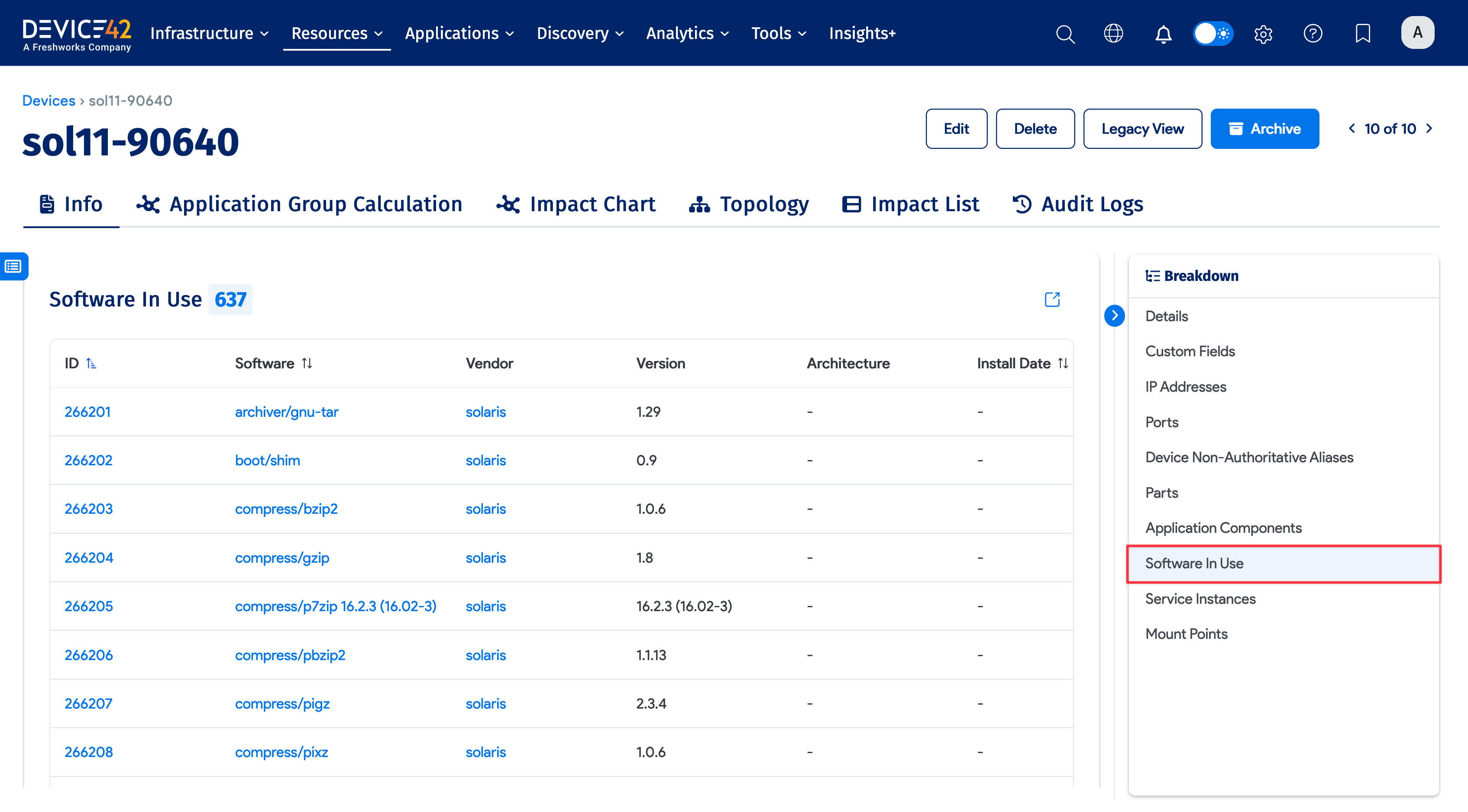 Device Software section