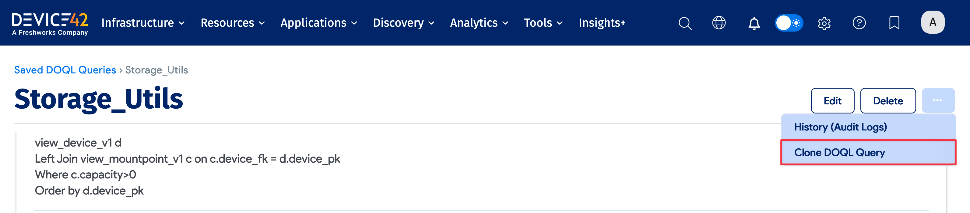 Edit button for saved DOQL Query