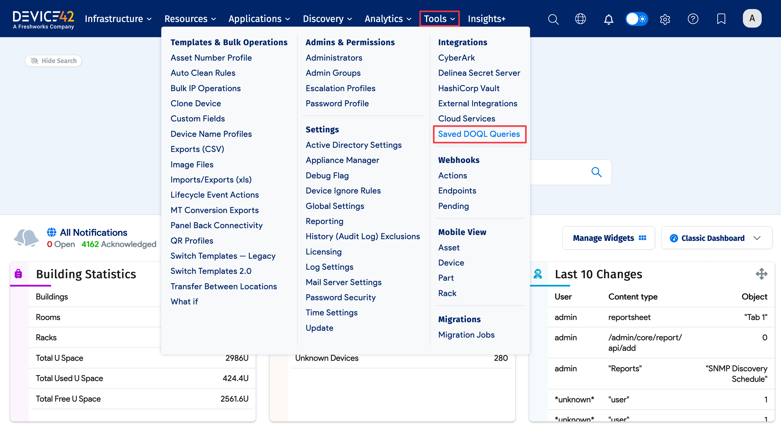 Saved DOQL Queries menu item