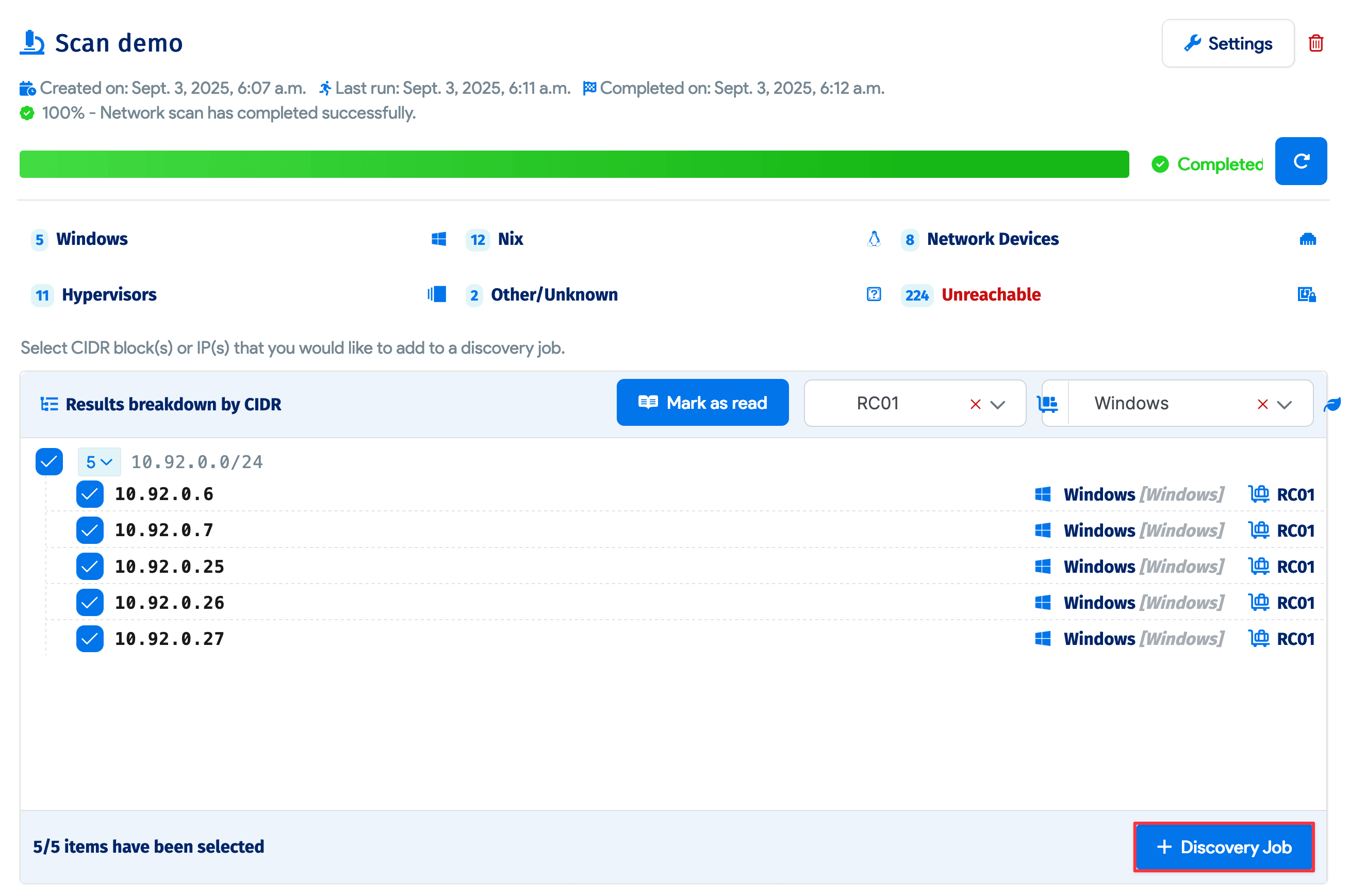 Discovery job selection