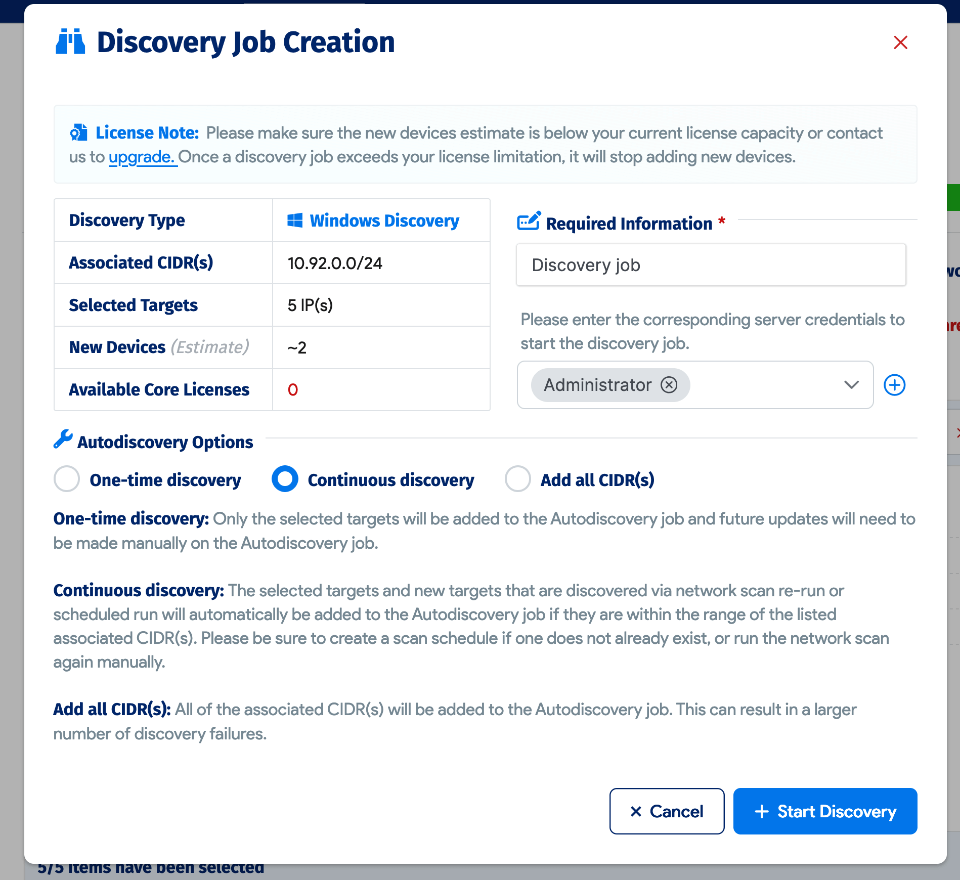 Discovery job creation
