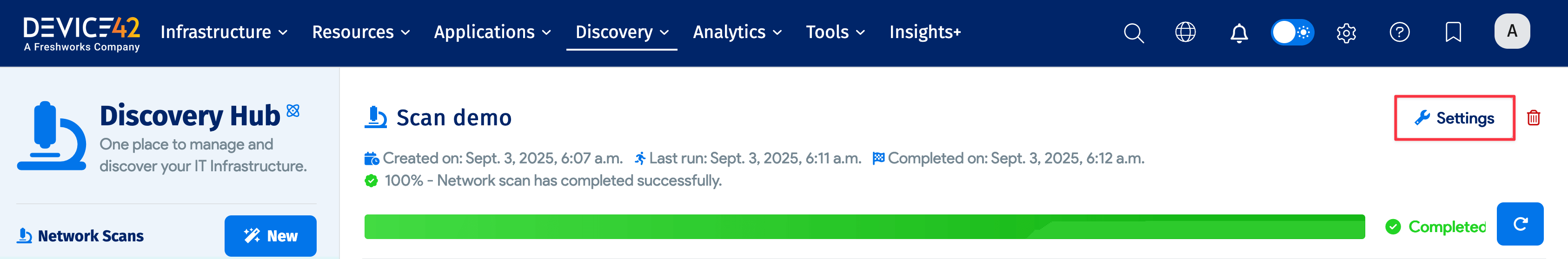 Scan results with settings button