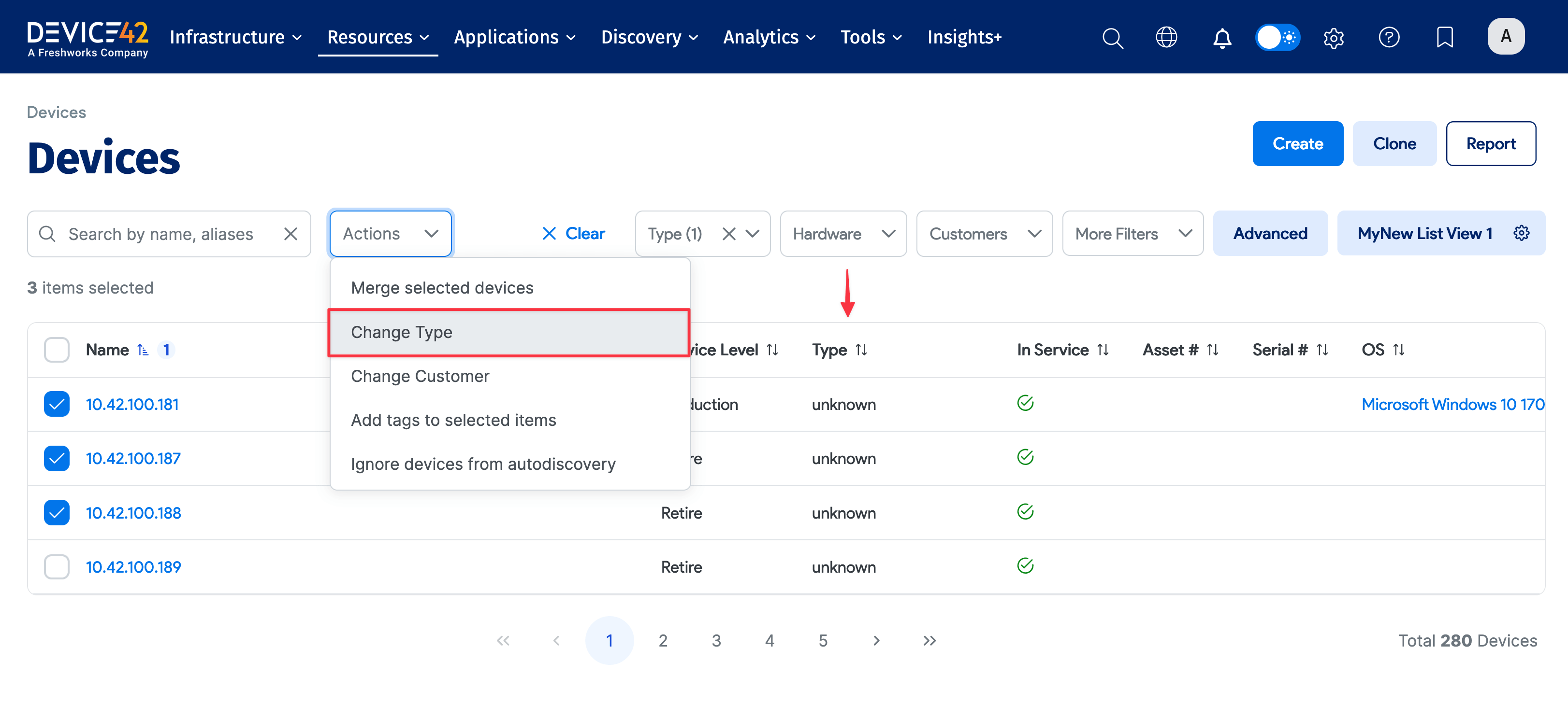 Change type for selected devices, re-classify unknown devices