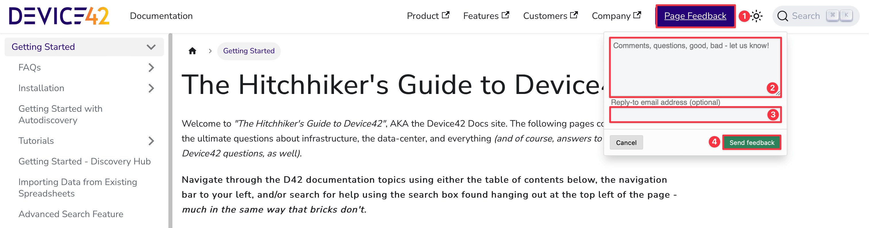 Leaving feedback with the feedback widget