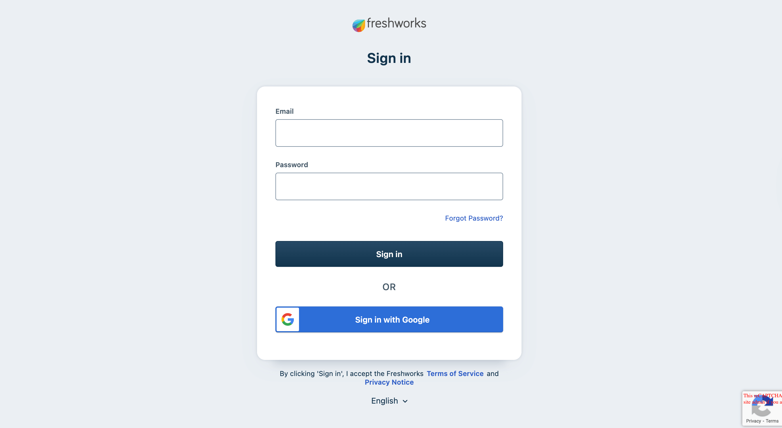 Freshworks sign-in page