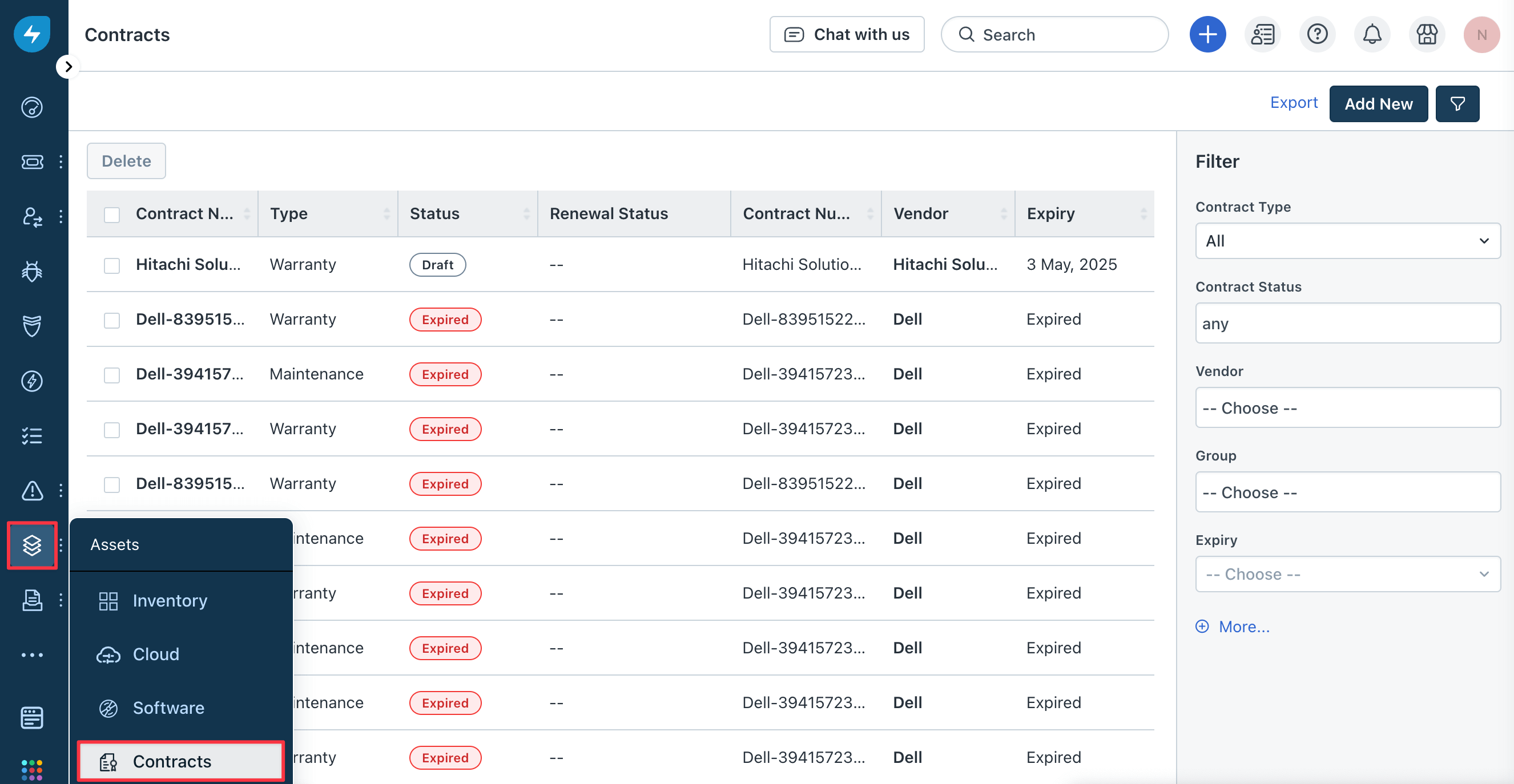 Contract location in Freshservice