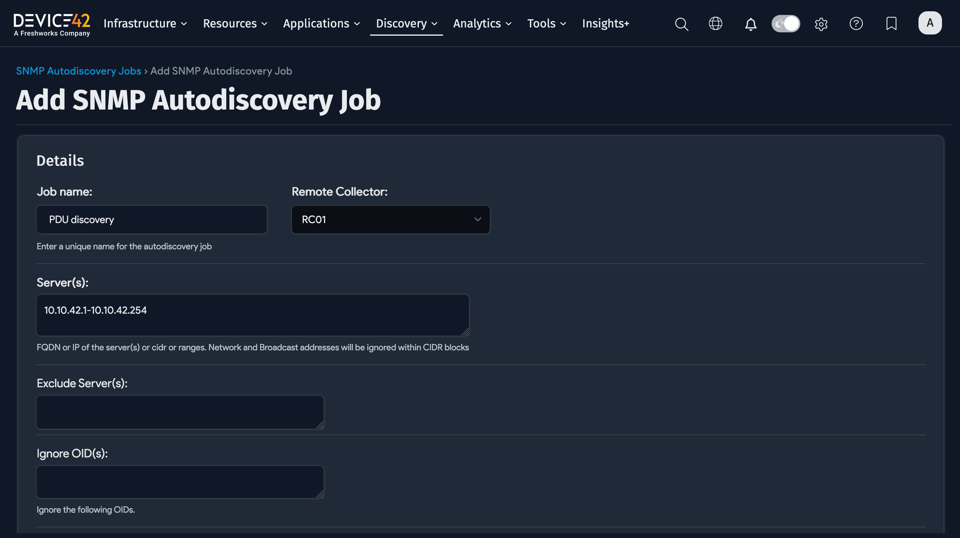 Add SNMP discovery job