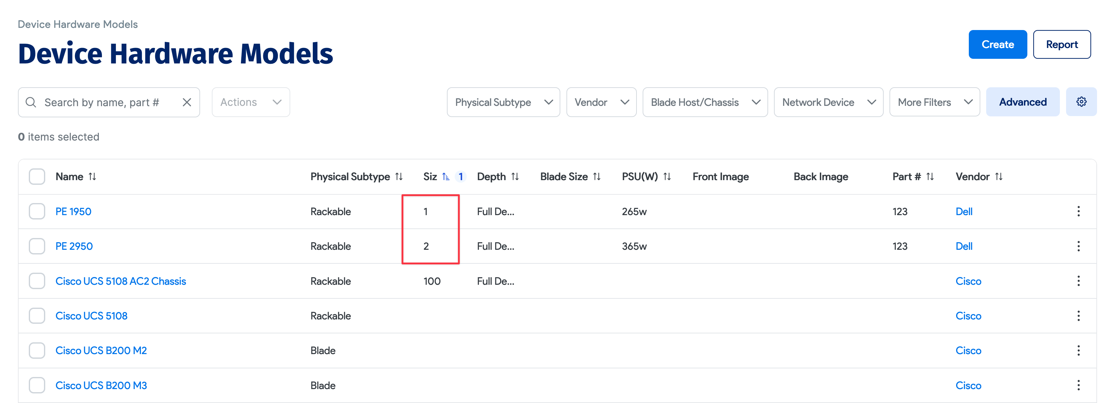 Hardware Models with different U sizes