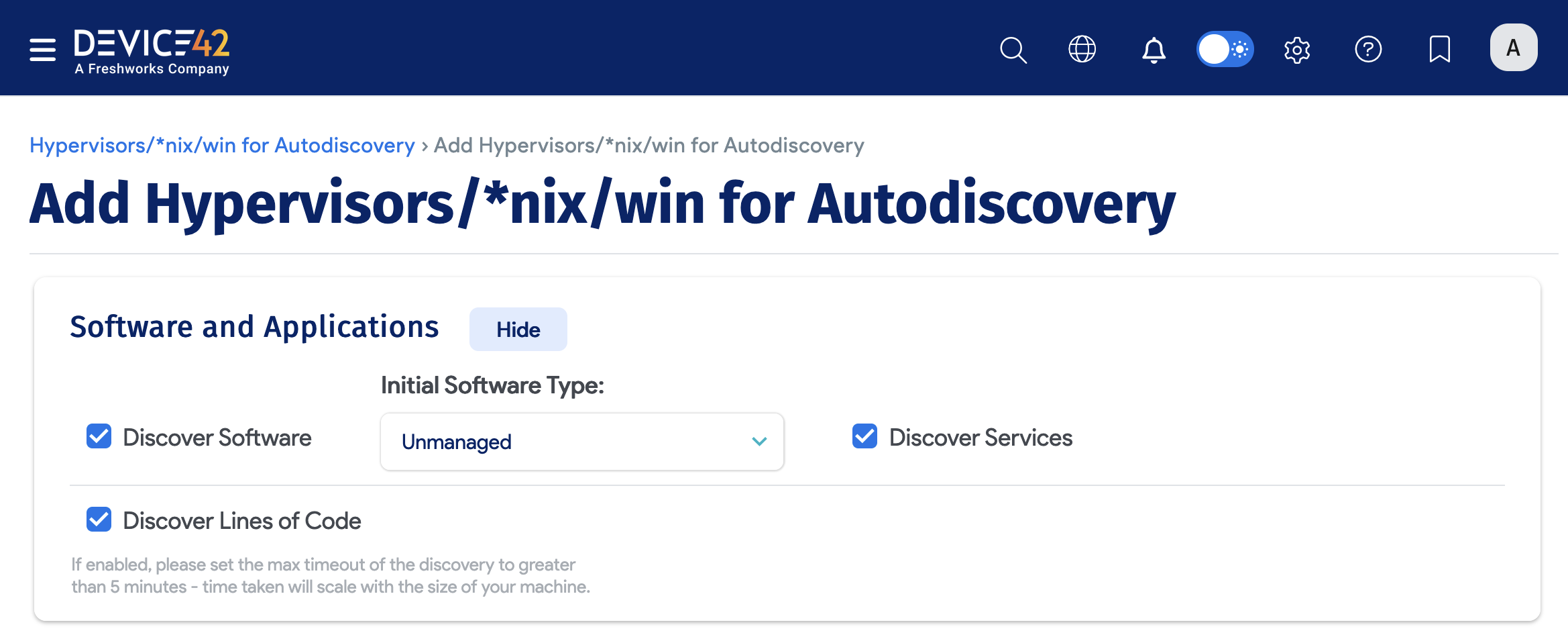 Discover lines of code option
