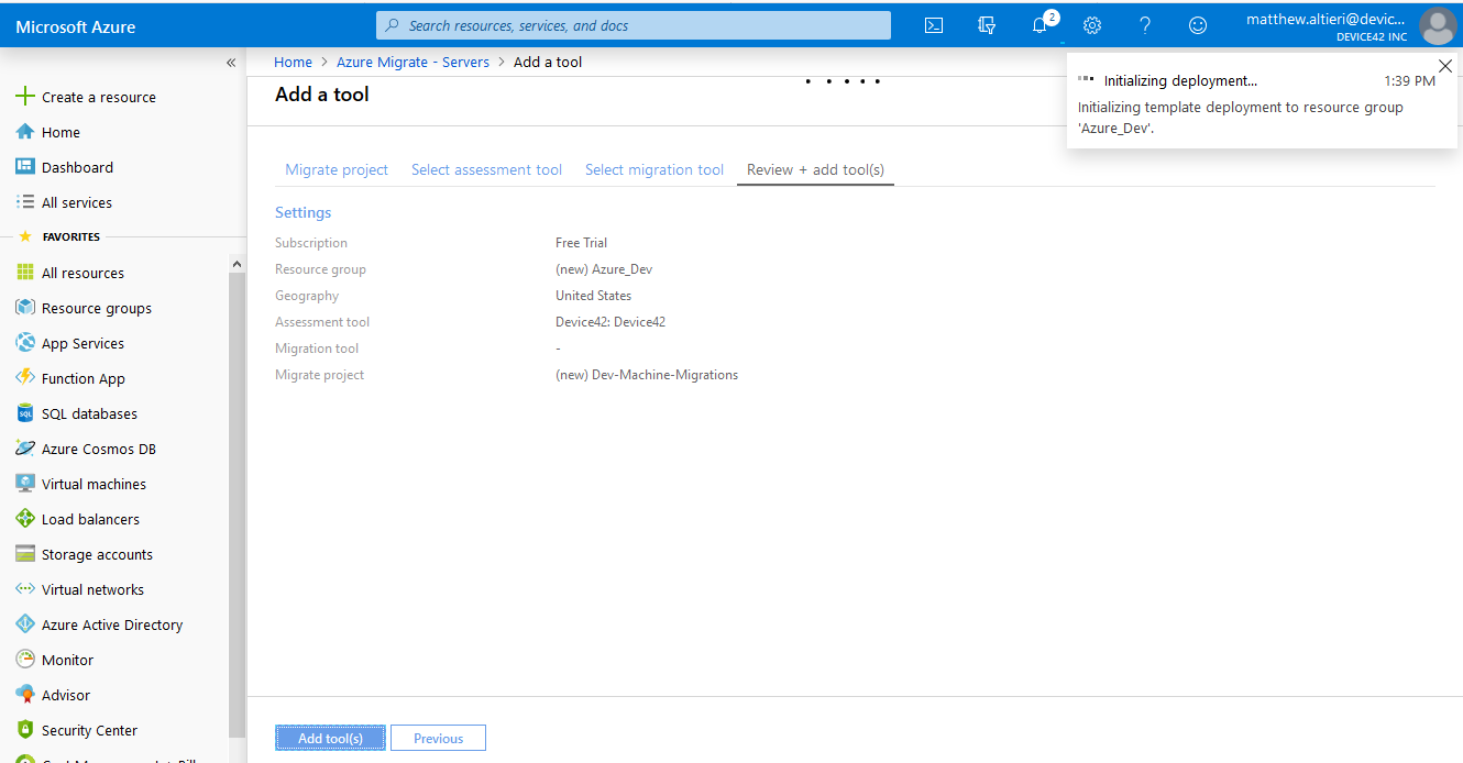 Intializing tool deployment