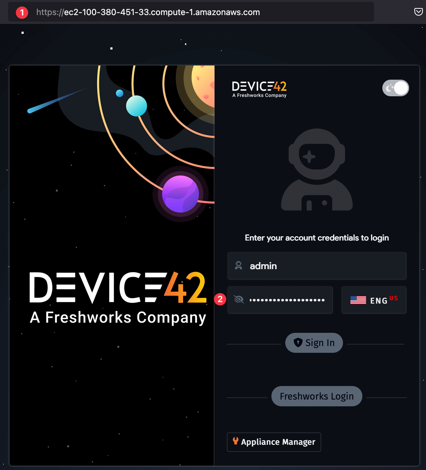 Device42 Web UI login v19.05