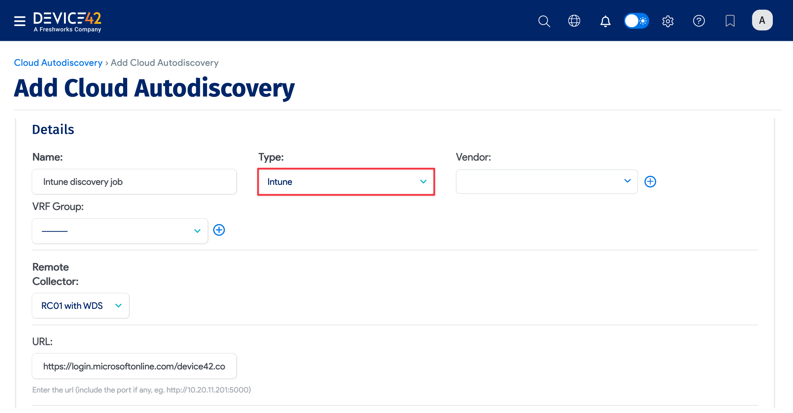 Add new Intune discovery job